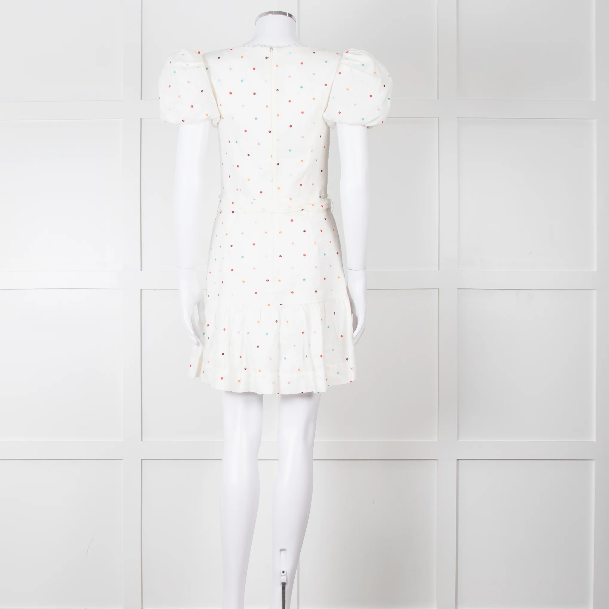 Rebecca Vallance Cream Multi Coloured Embroidered Dots Cotton Mini Dress - Image 5