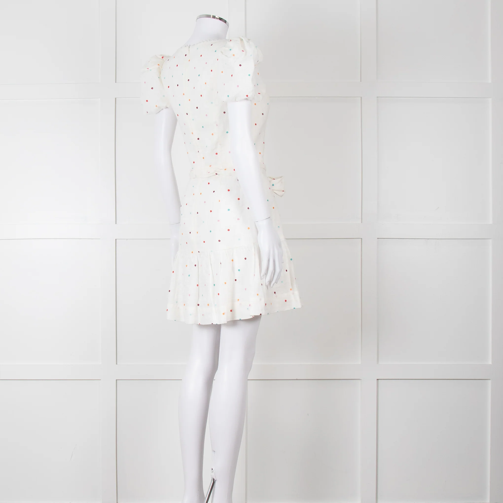 Rebecca Vallance Cream Multi Coloured Embroidered Dots Cotton Mini Dress - Image 6