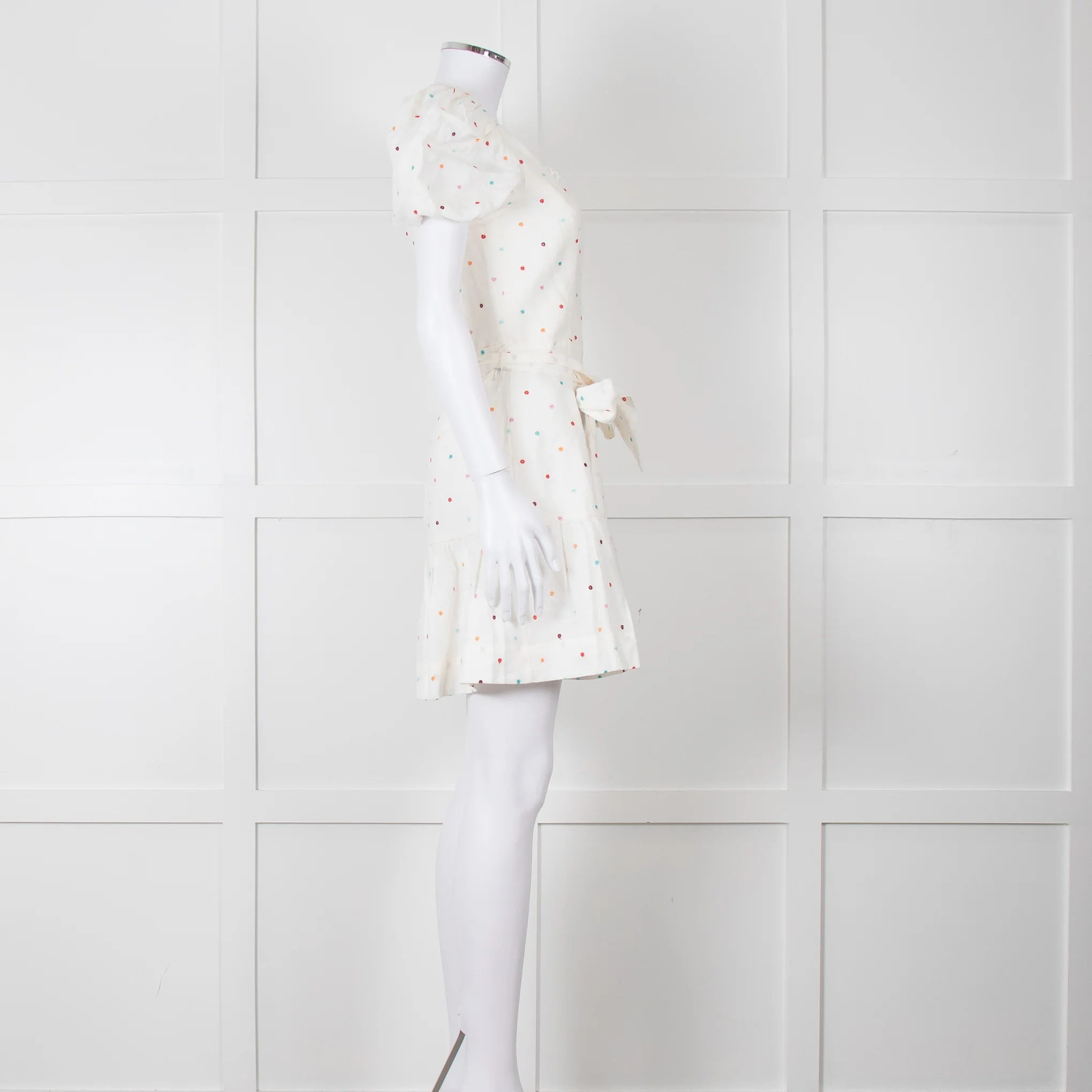 Rebecca Vallance Cream Multi Coloured Embroidered Dots Cotton Mini Dress - Image 7