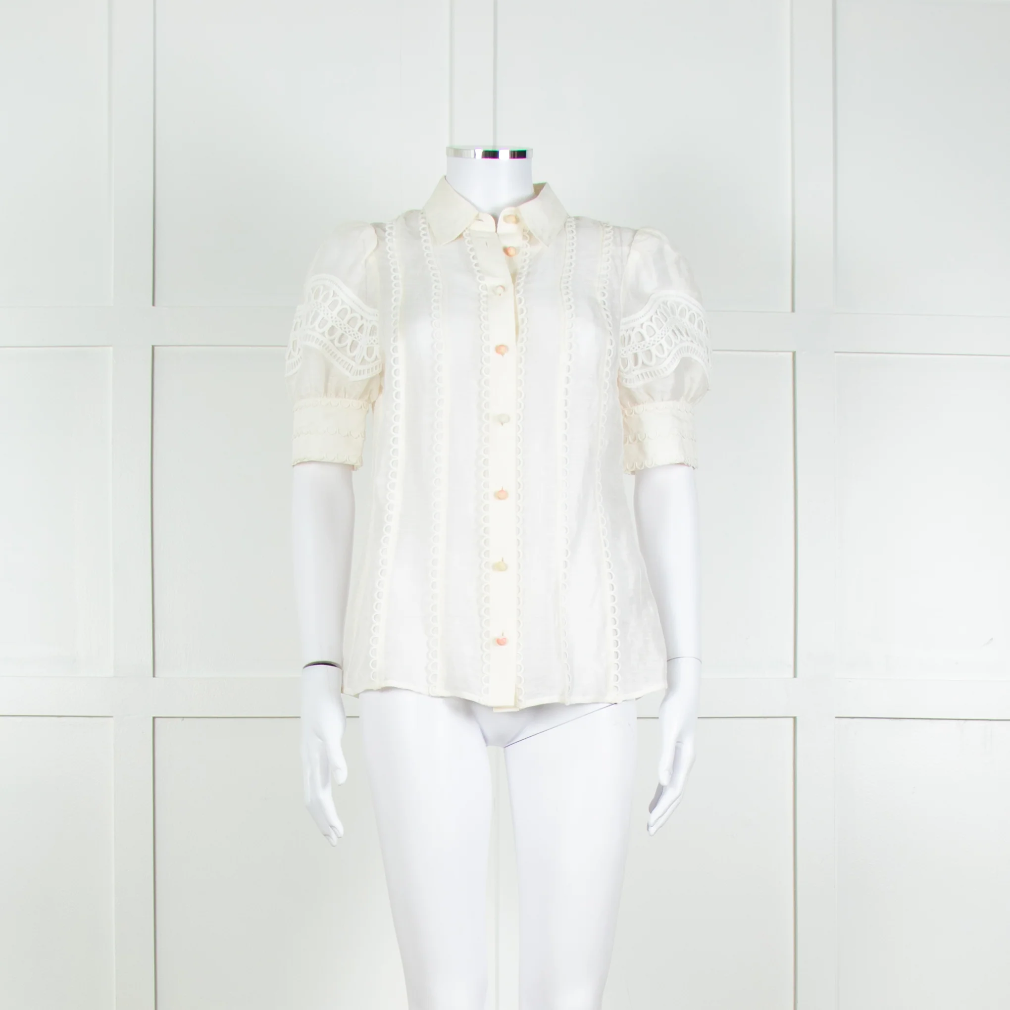Rebecca Vallance Cream Scallop Trim Puff Sleeve Blouse
