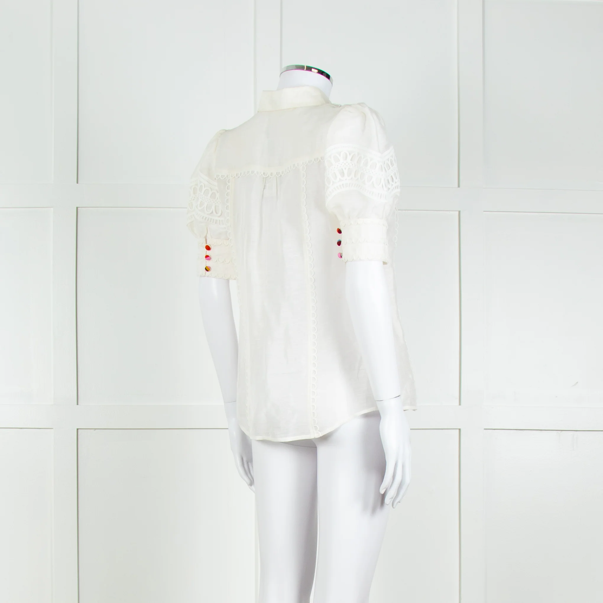 Rebecca Vallance Cream Scallop Trim Puff Sleeve Blouse - Image 6