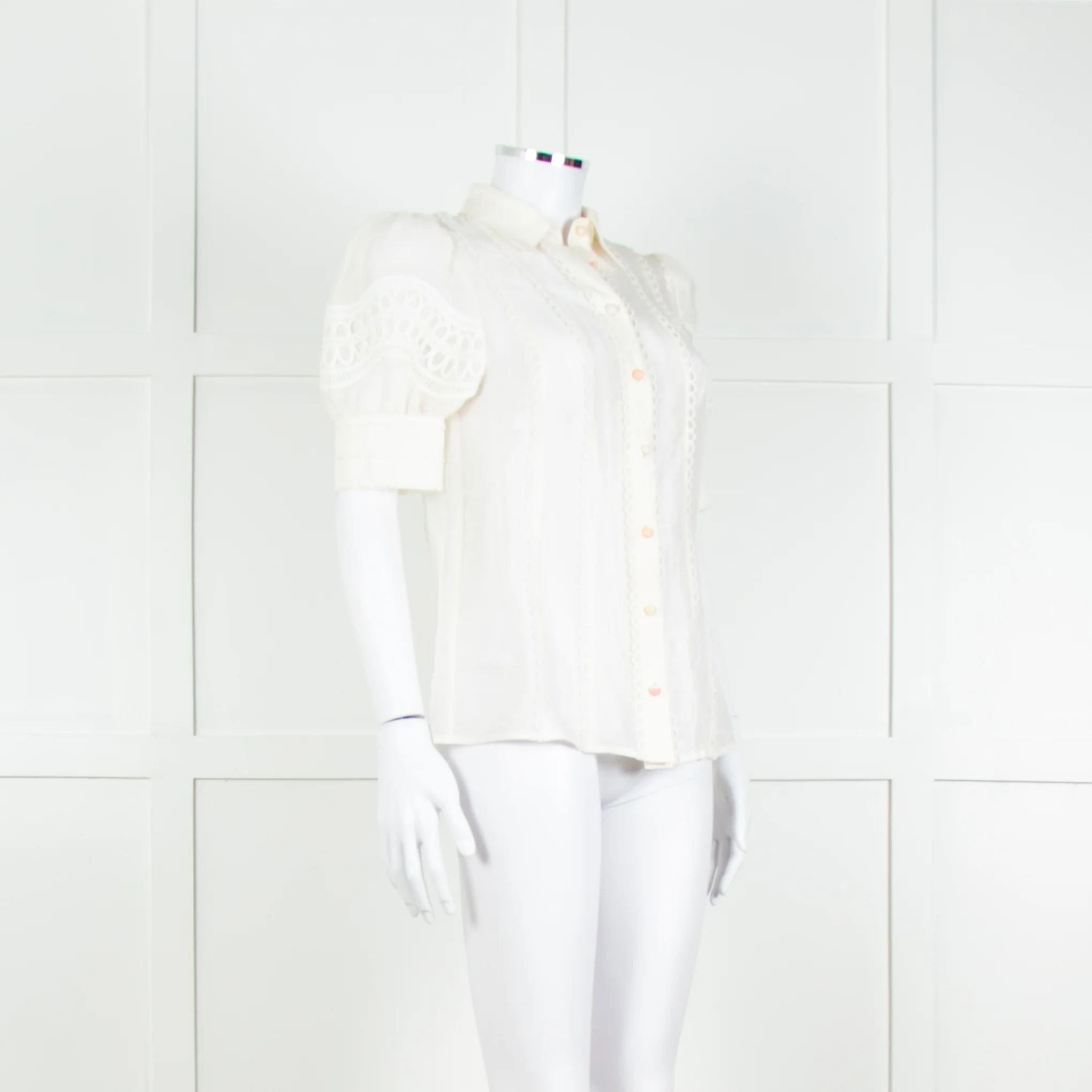 Rebecca Vallance Cream Scallop Trim Puff Sleeve Blouse - Image 8