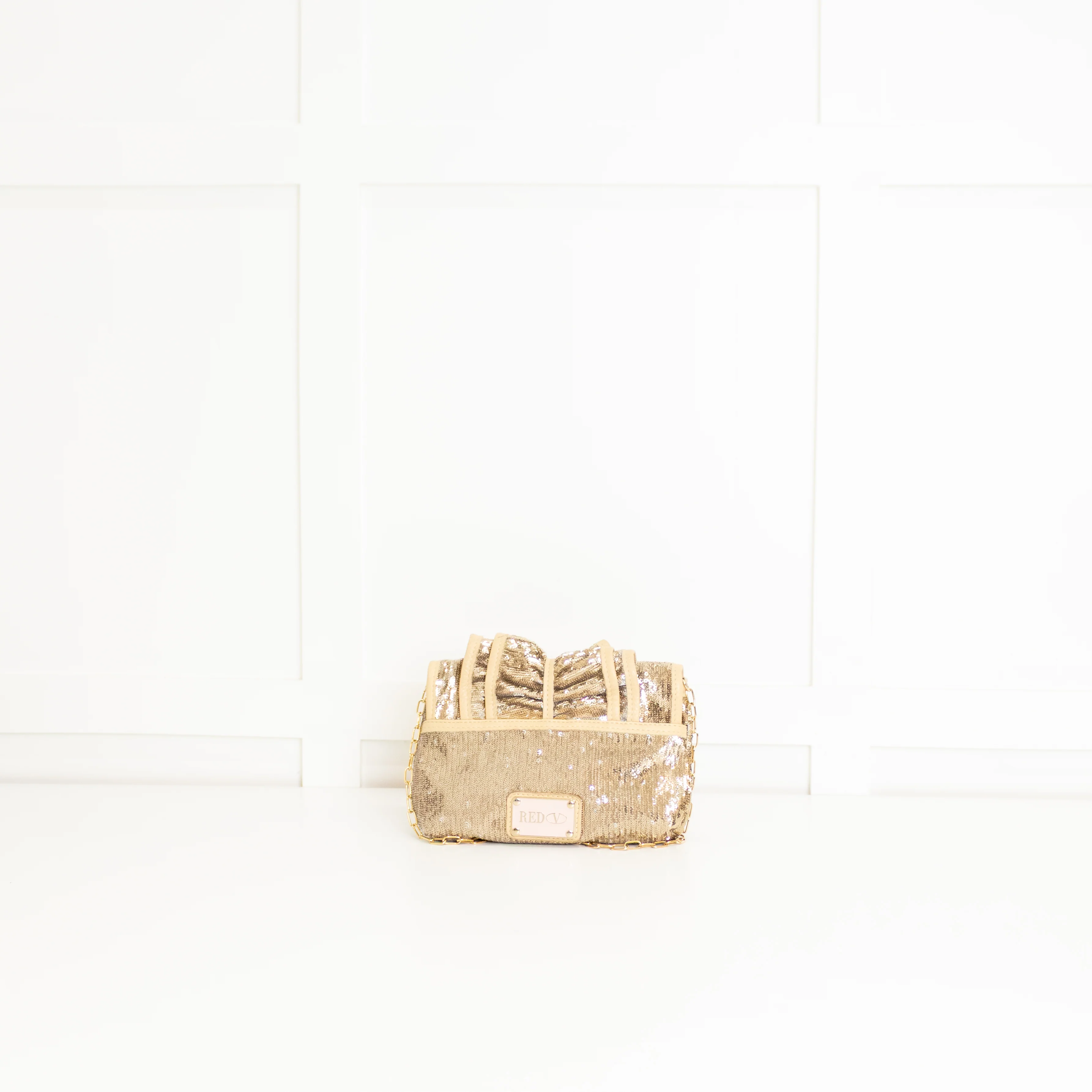 Red Valentino Beige Sequinned Frill Crossbody Small Bag - Image 4