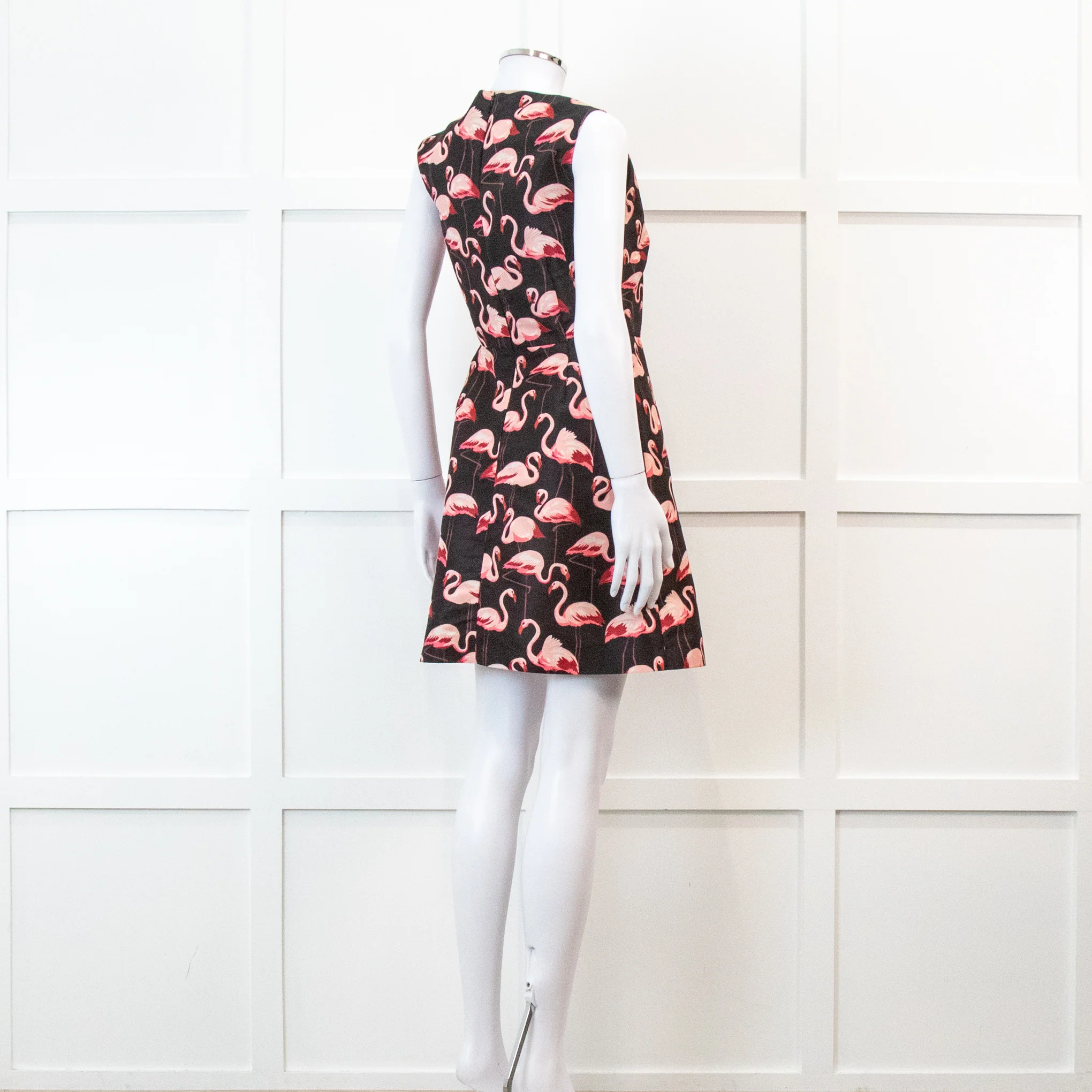Red Valentino Black Flamingo Print Sleeveless Dress - Image 4