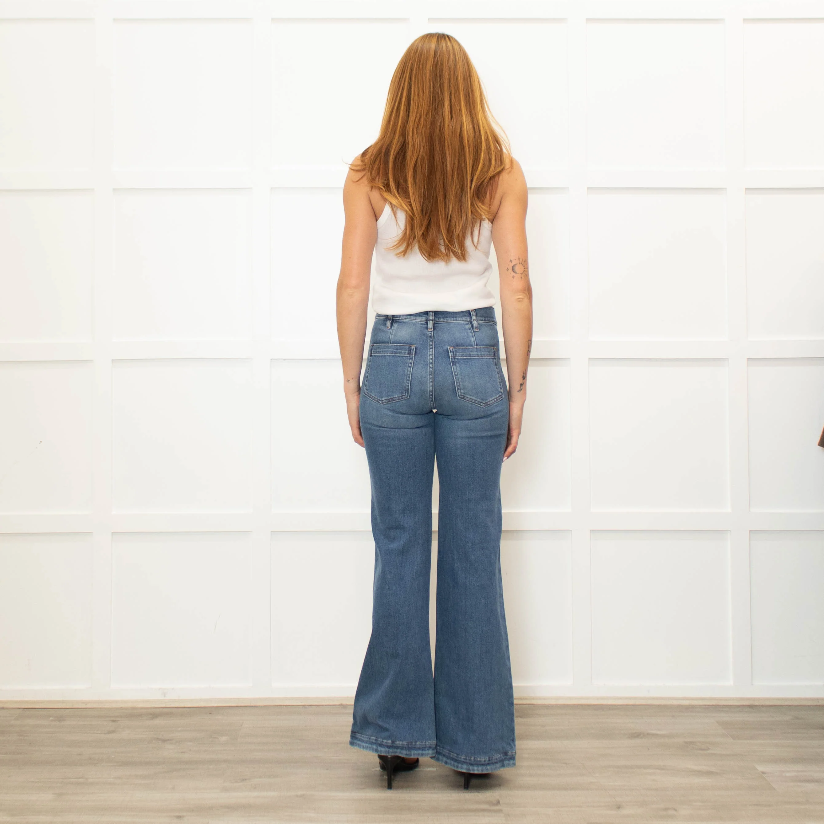 Red Valentino Blue Denim Front Pocket Flared Jeans - Image 5
