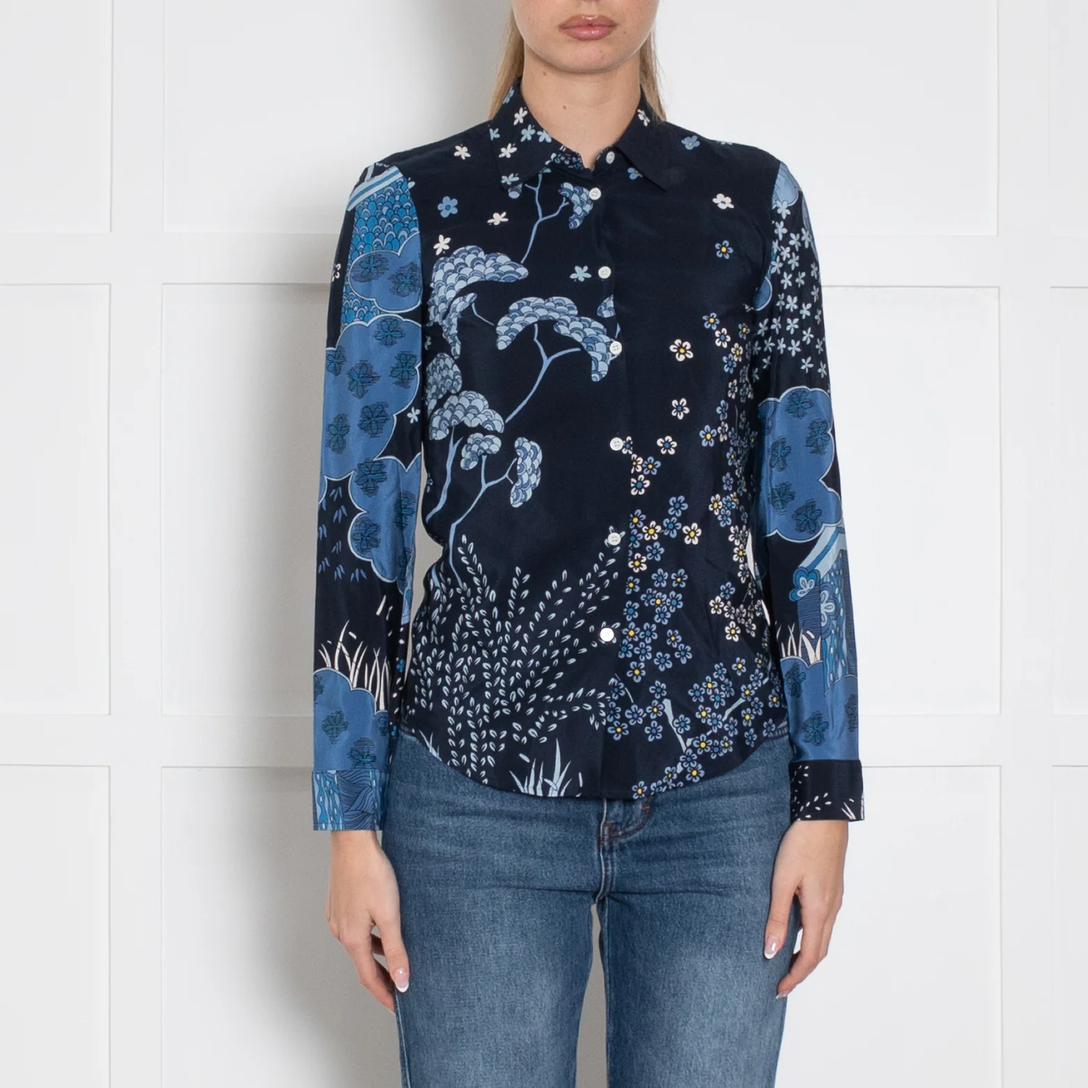 Red Valentino Blue Mix Flower Print Silk Shirt - Image 2
