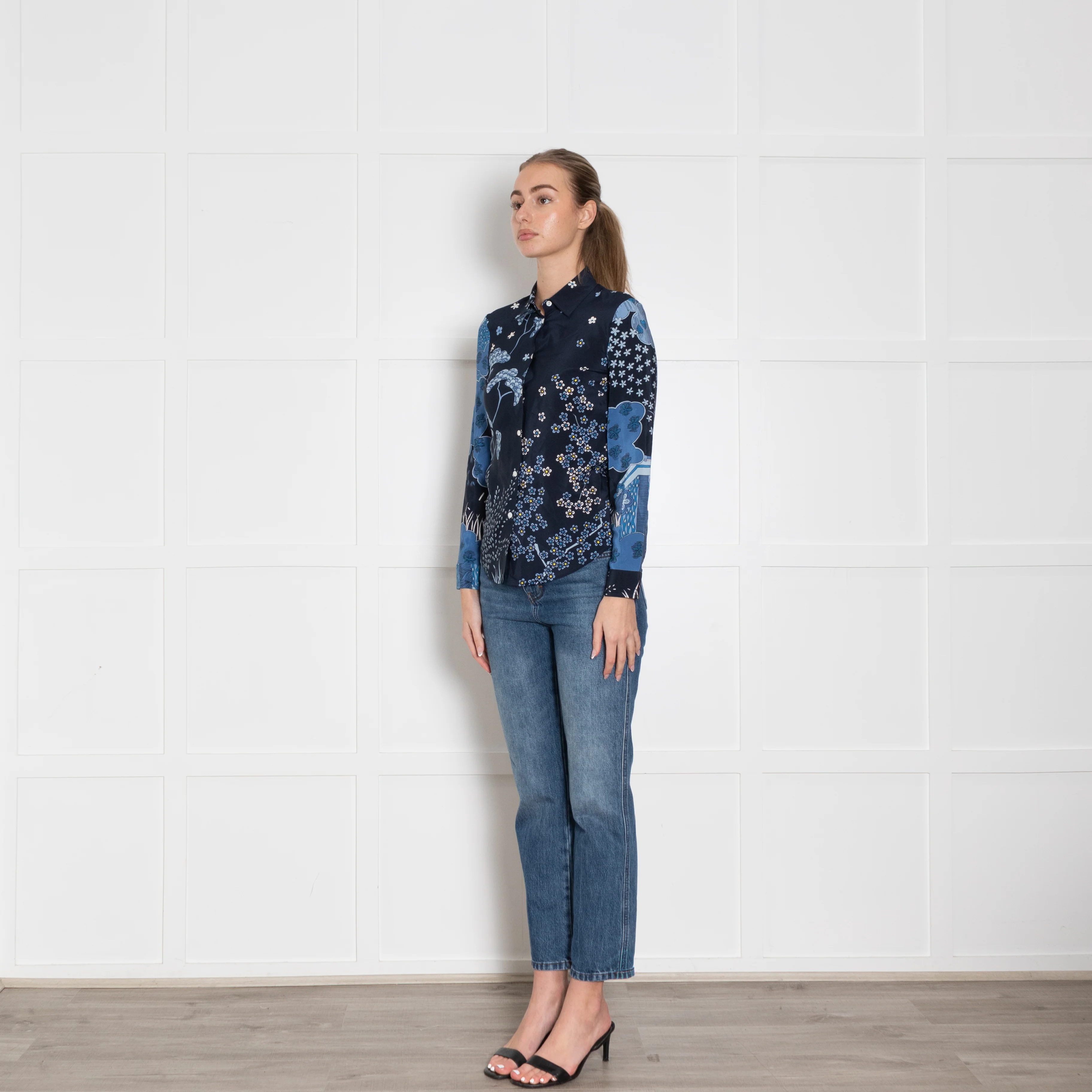 Red Valentino Blue Mix Flower Print Silk Shirt - Image 3
