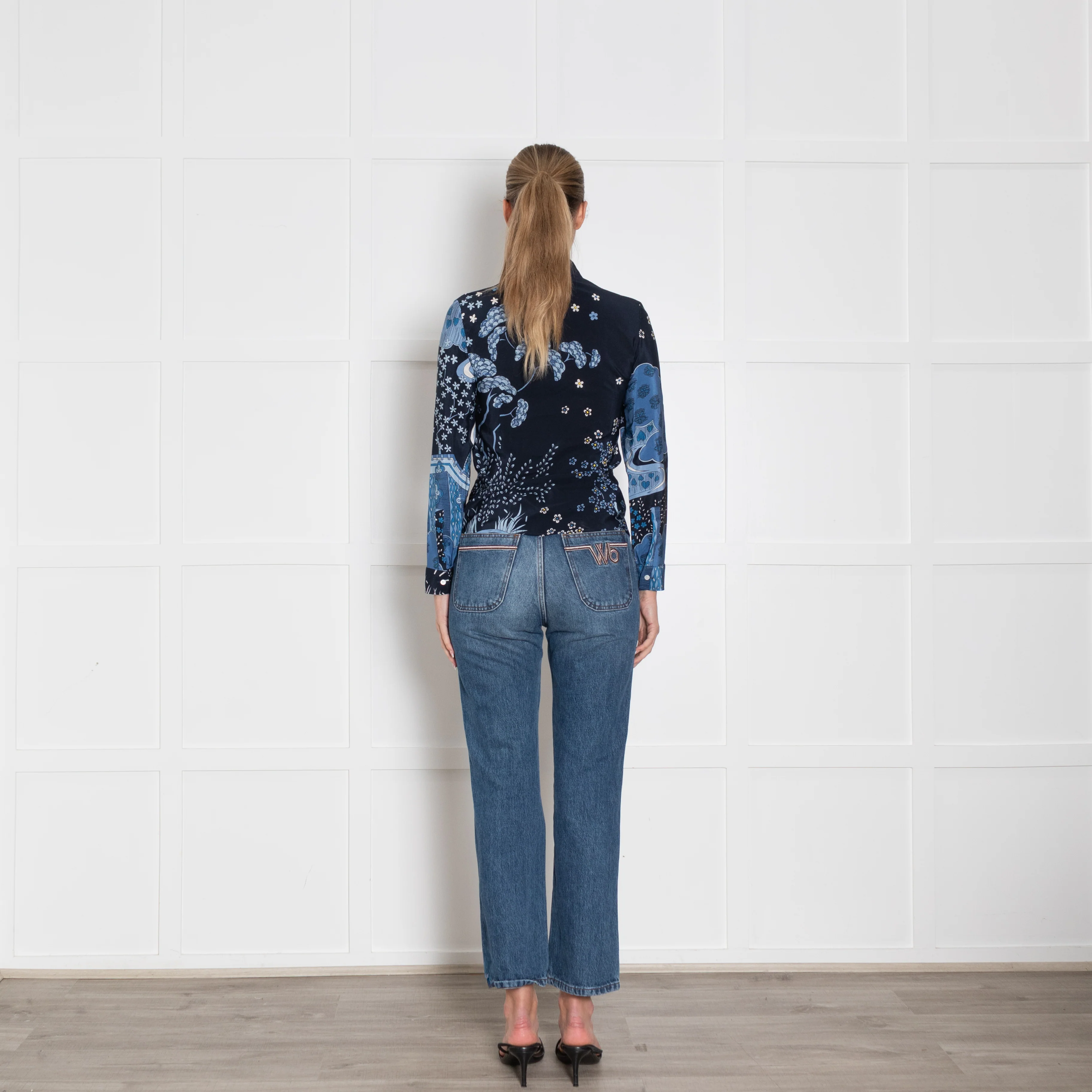 Red Valentino Blue Mix Flower Print Silk Shirt - Image 5