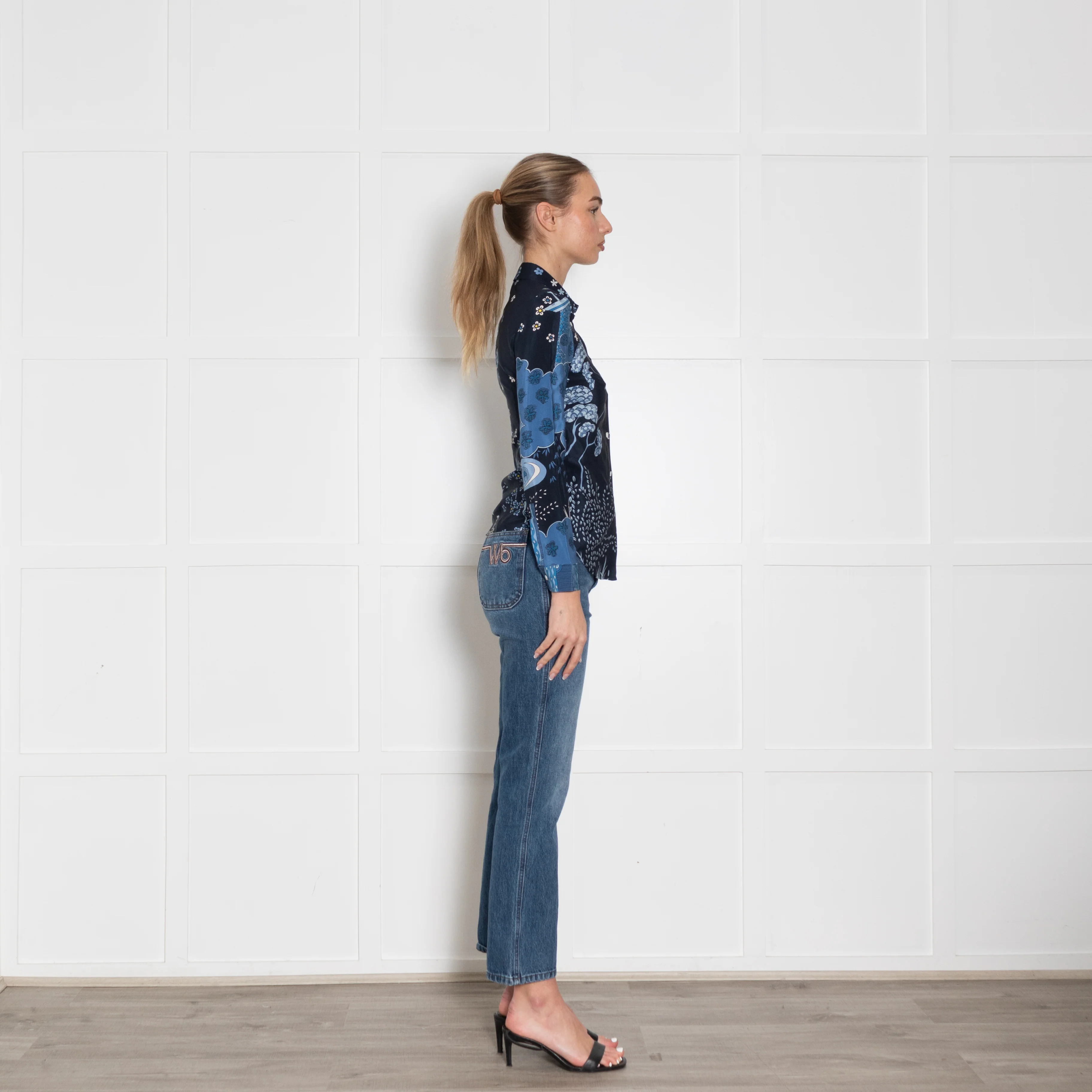 Red Valentino Blue Mix Flower Print Silk Shirt - Image 6