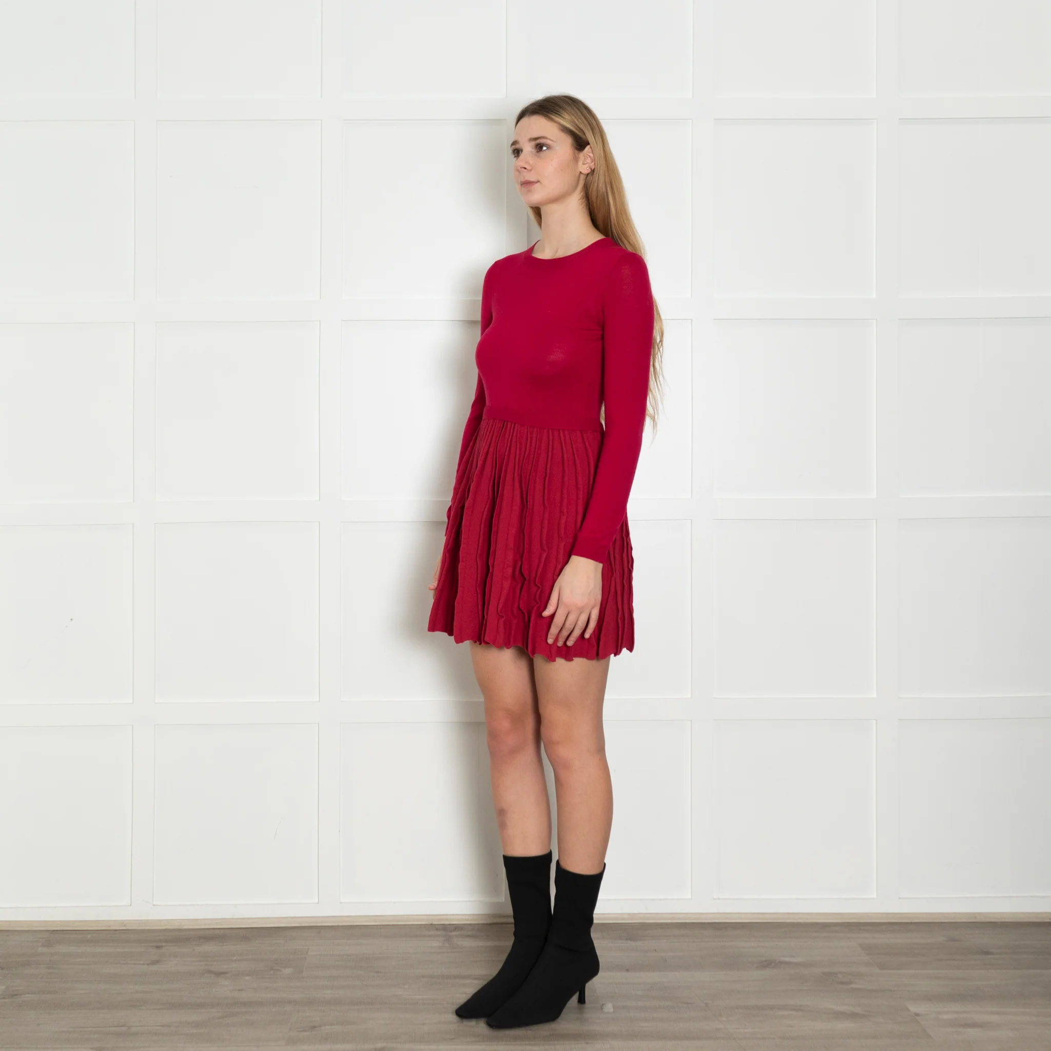 Red Valentino Red Knit Fit And Flare Dress - Image 3