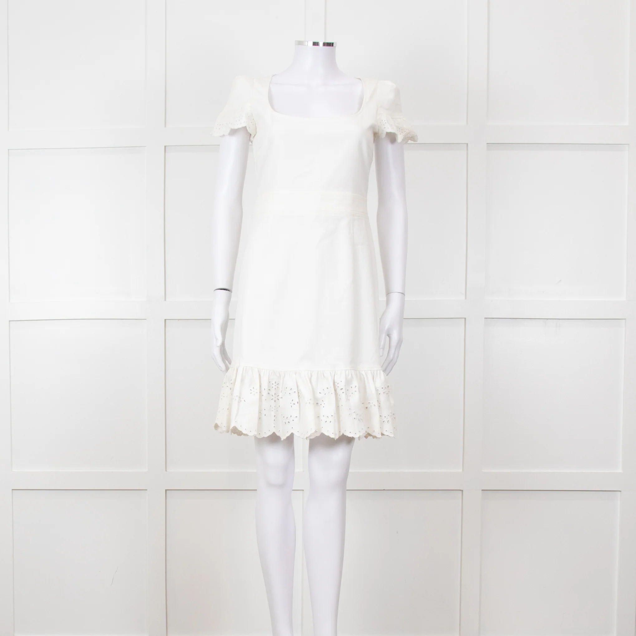 Red Valentino White Lace Trim Cotton Zip Back Dress