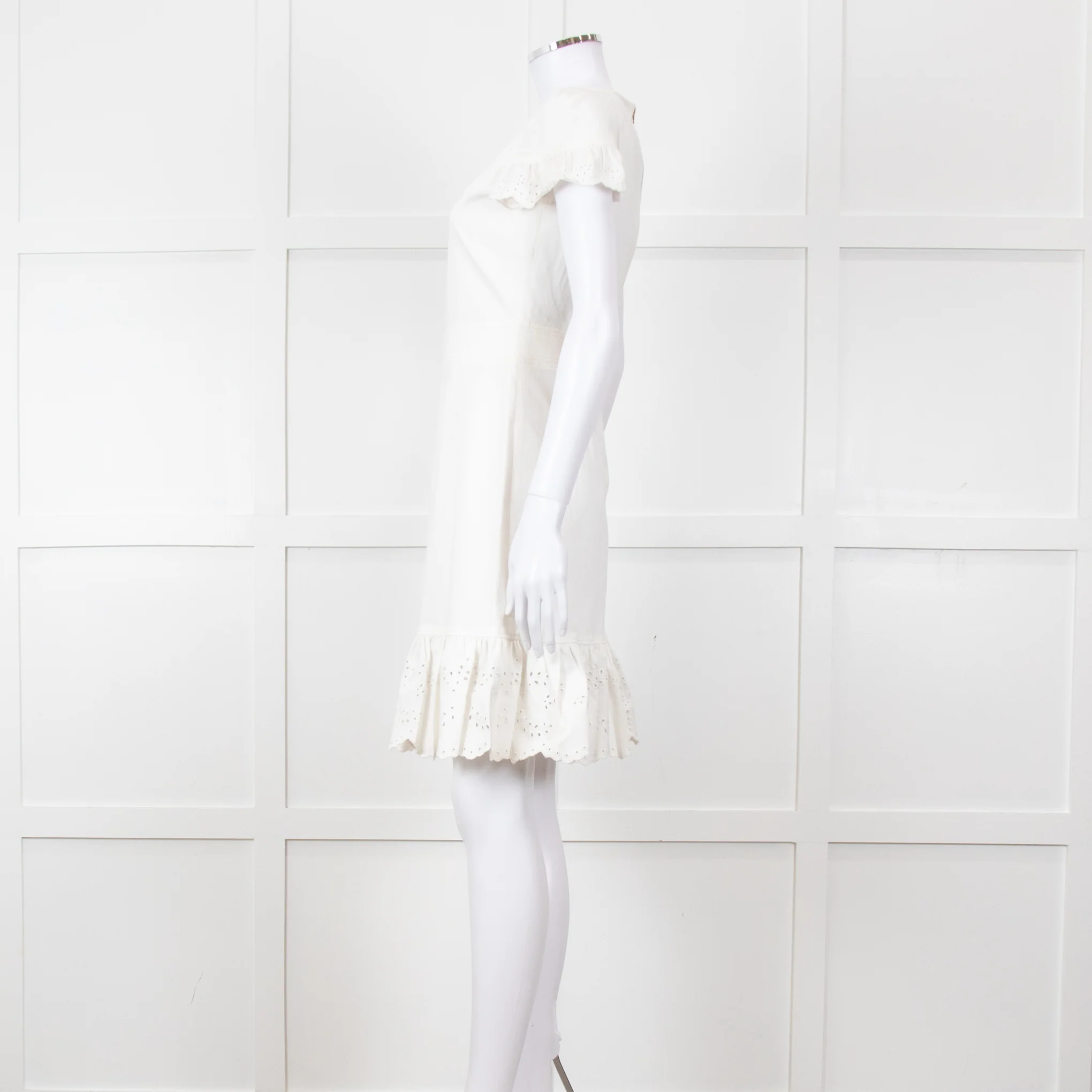 Red Valentino White Lace Trim Cotton Zip Back Dress - Image 7