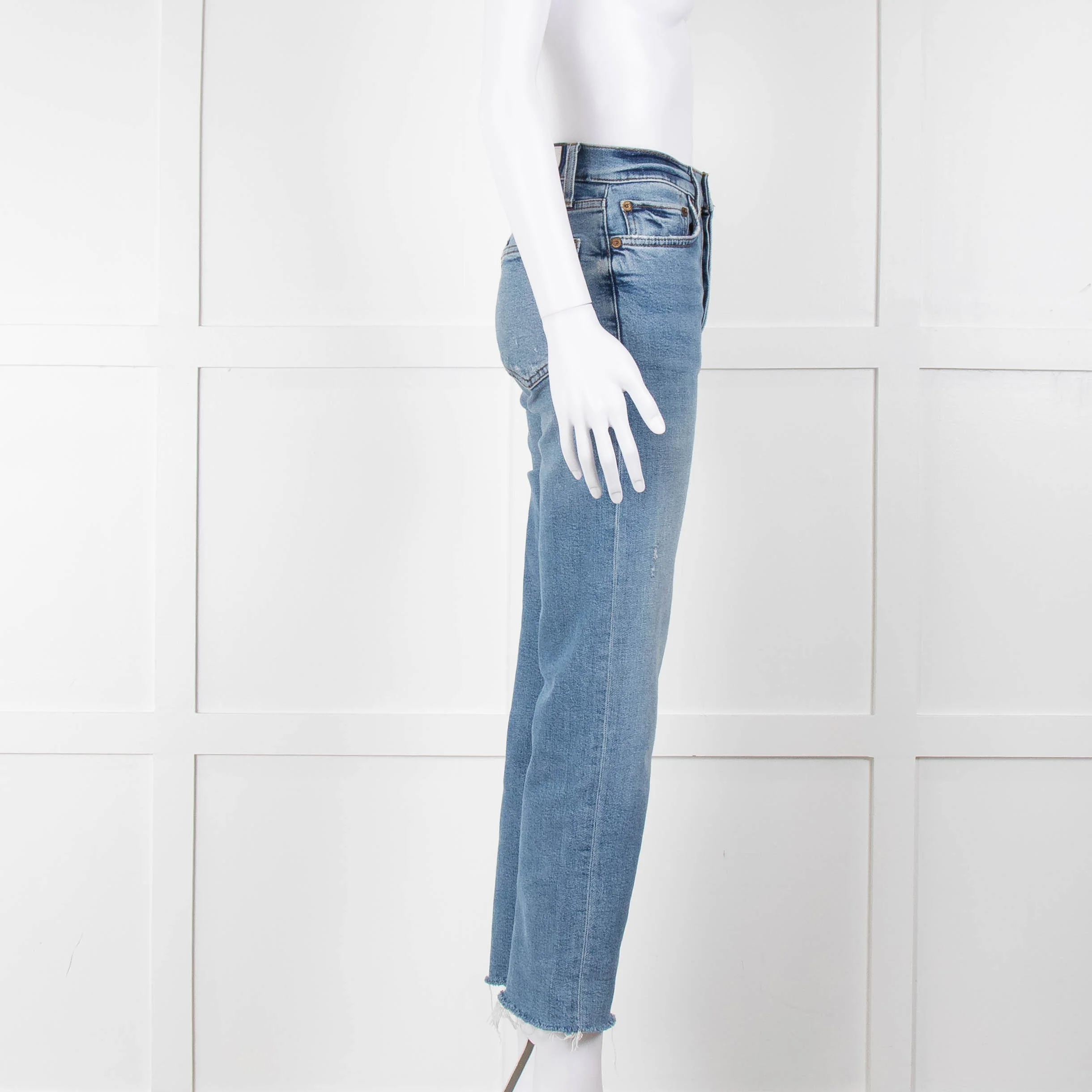 Re/Done Blue Denim Cropped Slim Leg Jeans - Image 3