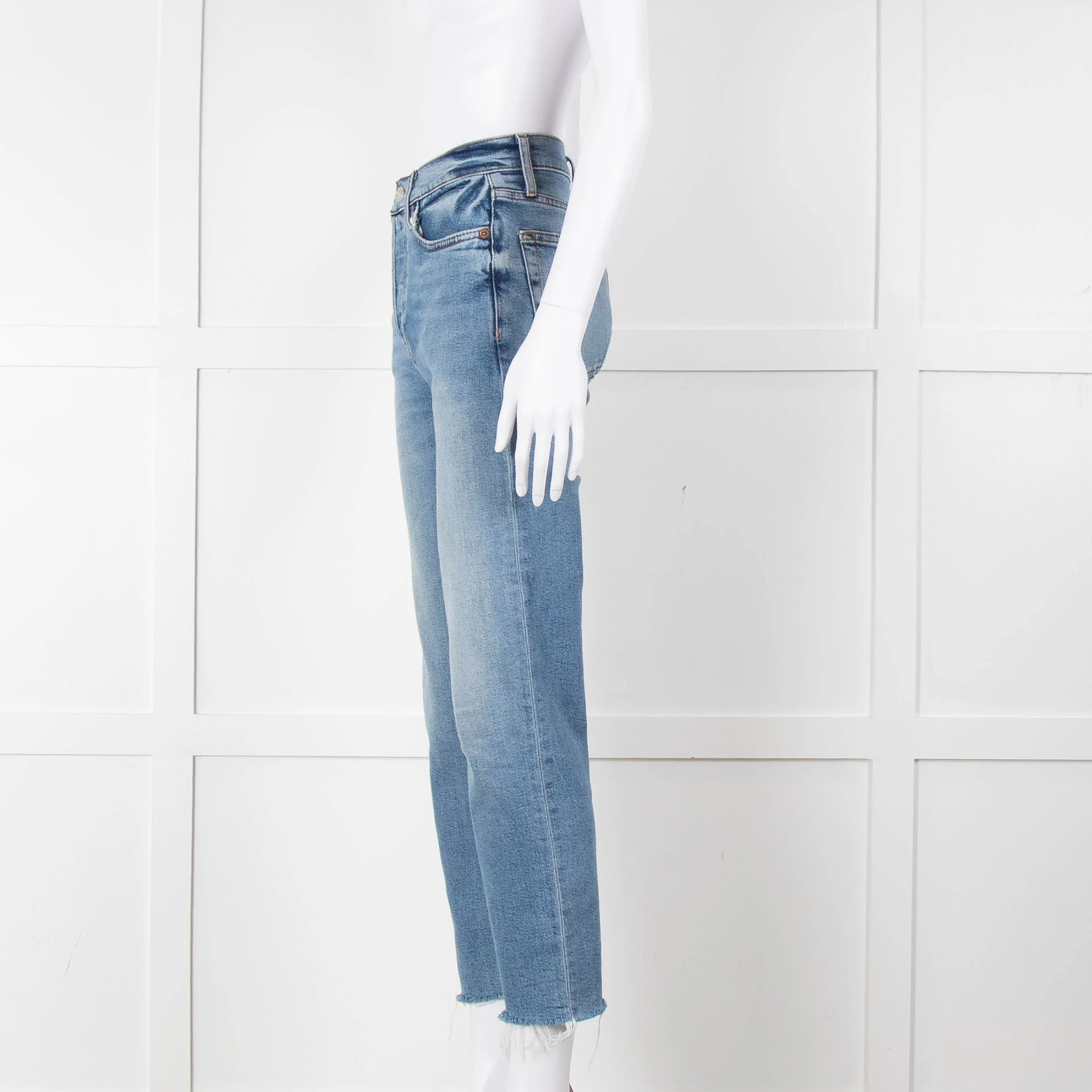 Re/Done Blue Denim Cropped Slim Leg Jeans - Image 7