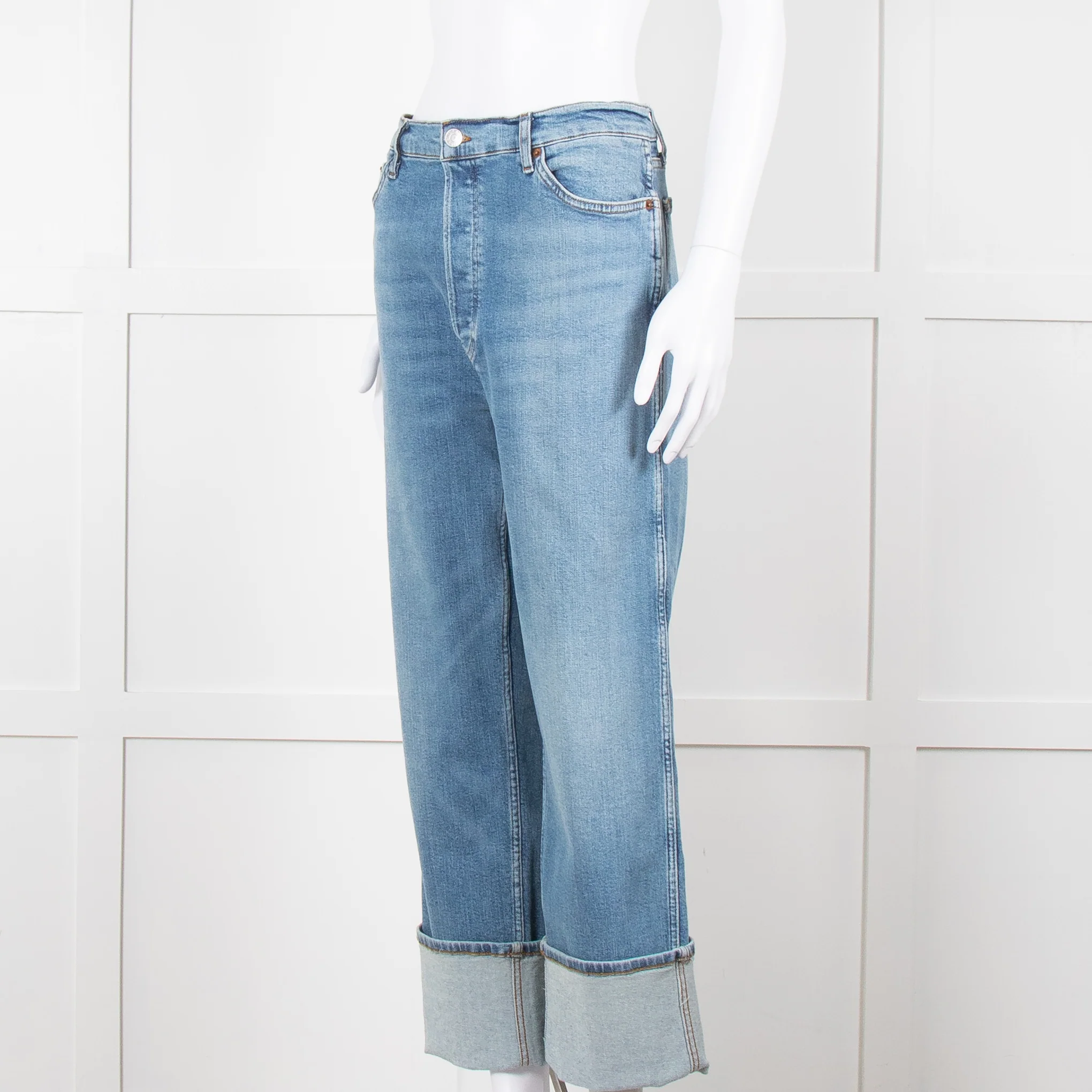 Re/Done Blue Denim Cuffed Boyfriend Jean - Image 8