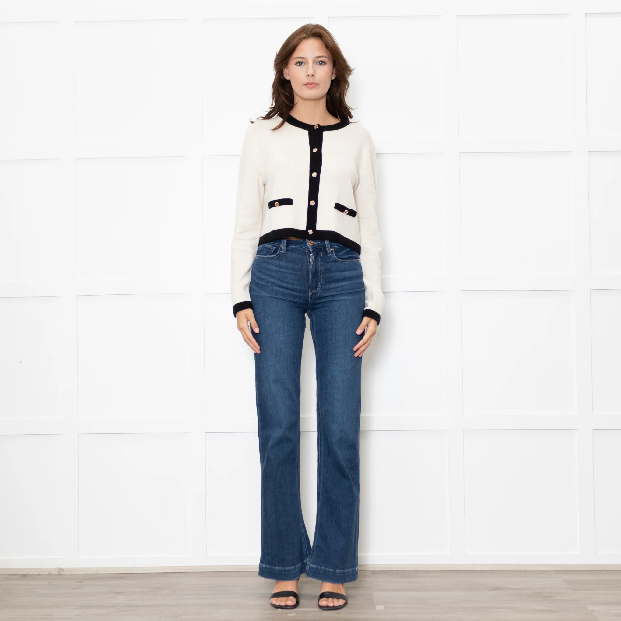 Reformation Becka Cashmere Cream Cardigan With Black Edging