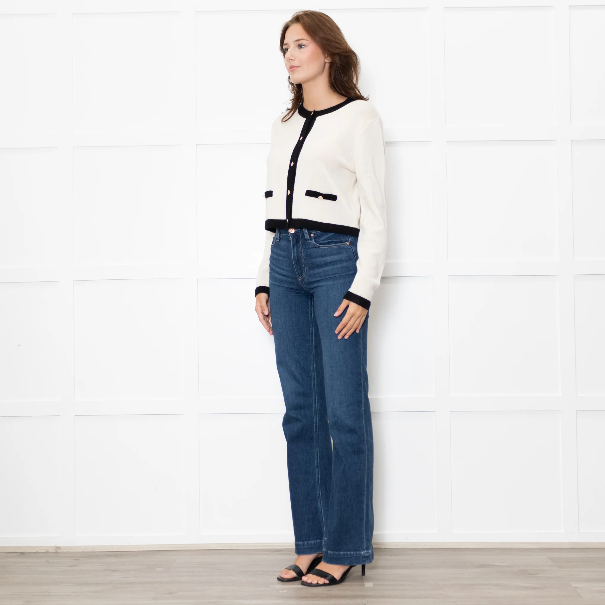 Reformation Becka Cashmere Cream Cardigan With Black Edging - Image 3