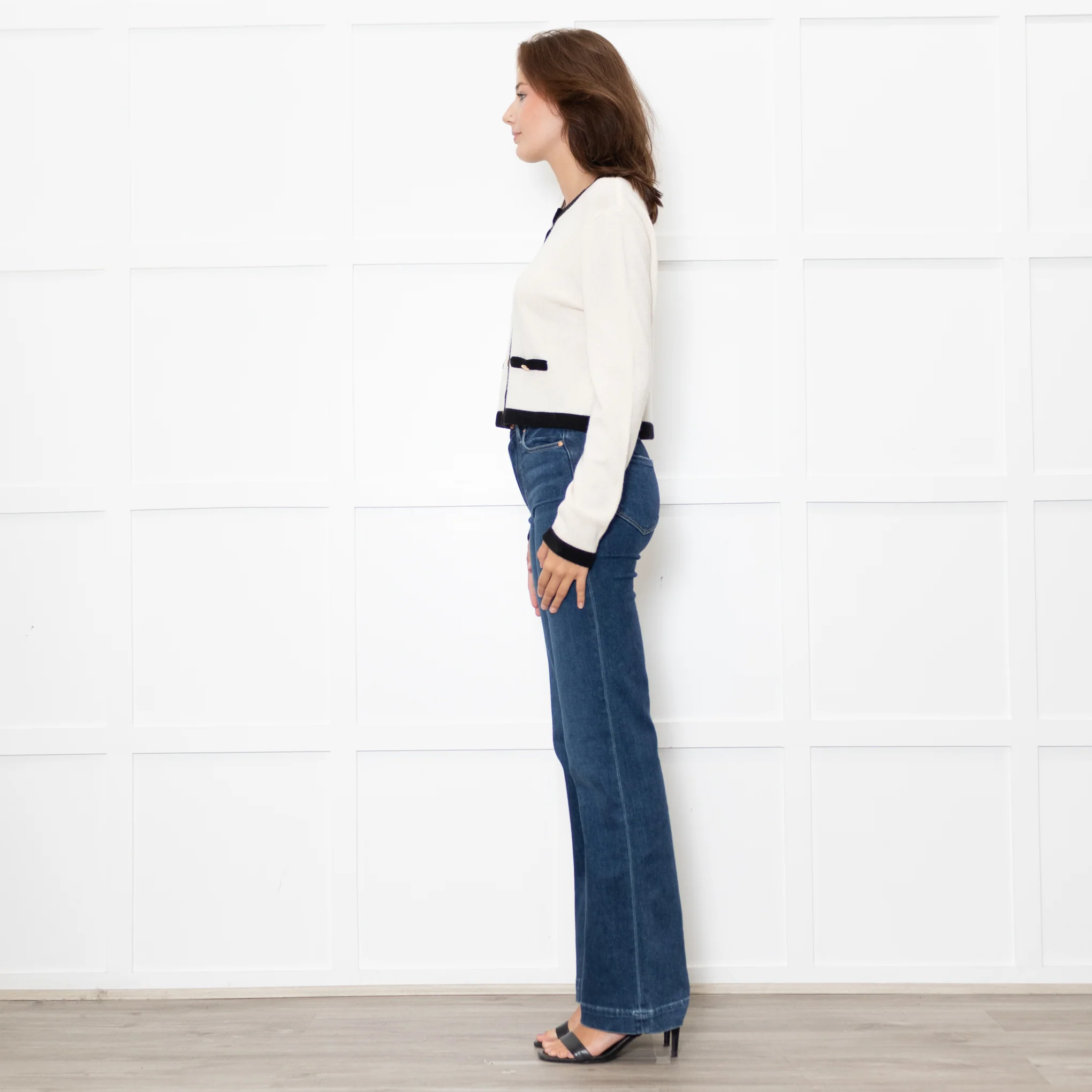 Reformation Becka Cashmere Cream Cardigan With Black Edging - Image 4
