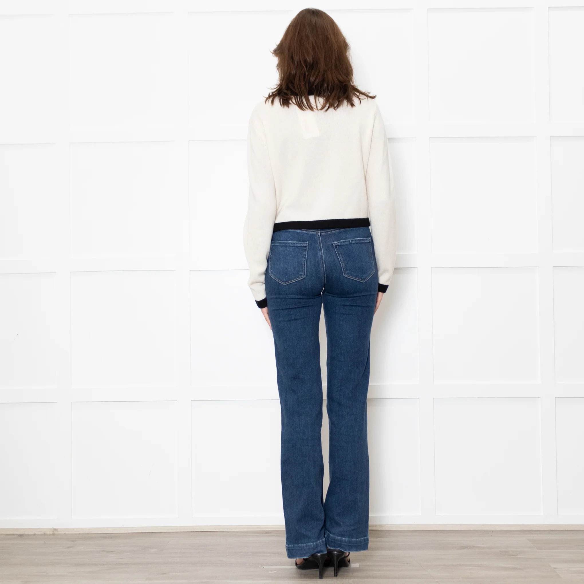 Reformation Becka Cashmere Cream Cardigan With Black Edging - Image 5