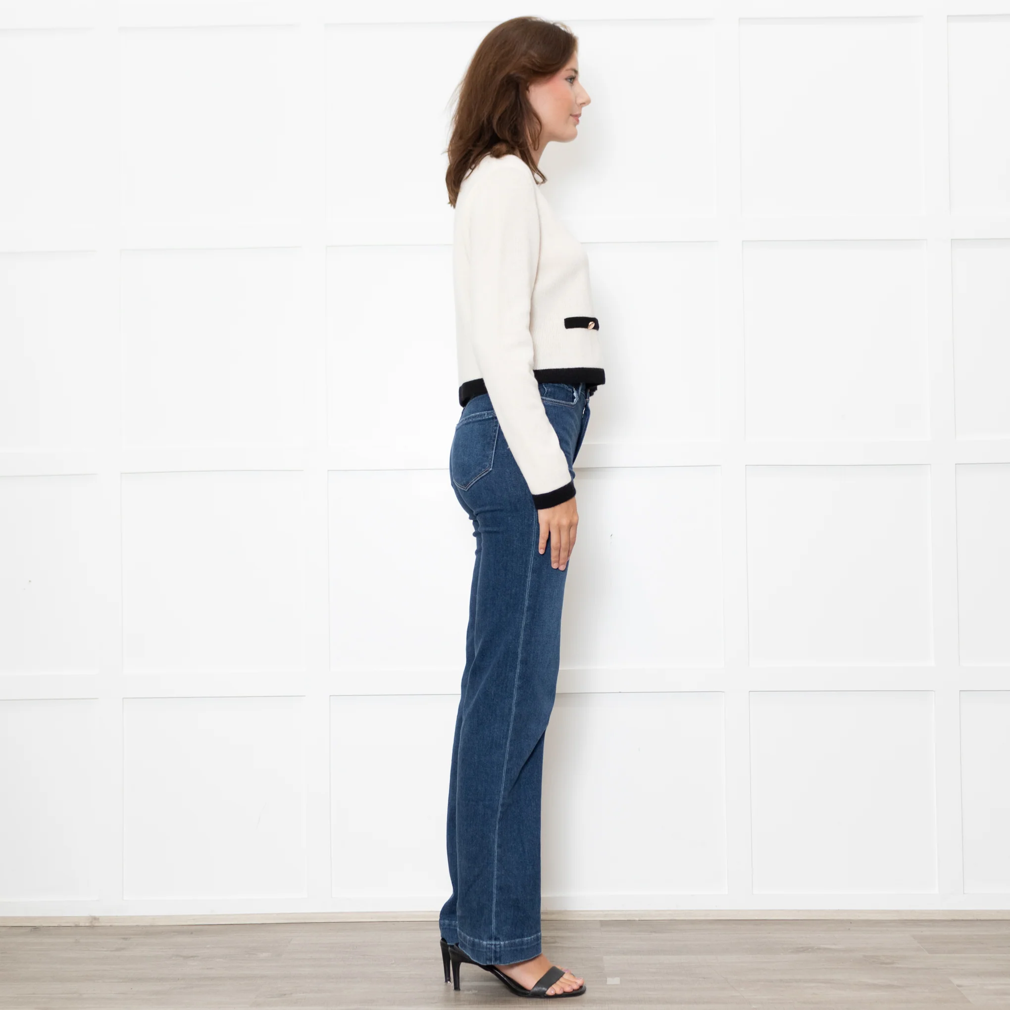 Reformation Becka Cashmere Cream Cardigan With Black Edging - Image 6