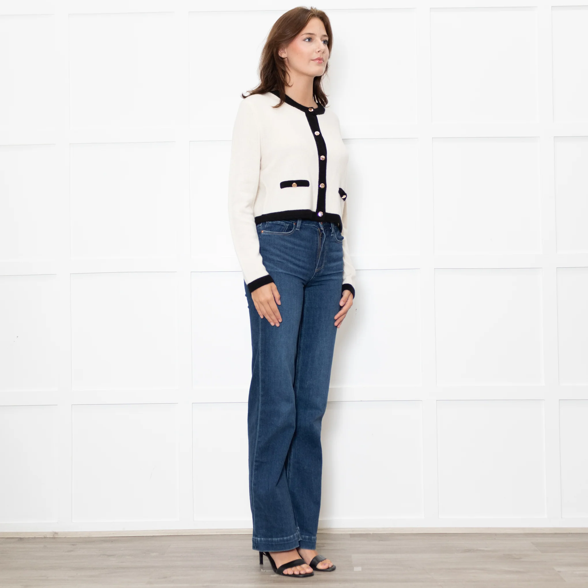 Reformation Becka Cashmere Cream Cardigan With Black Edging - Image 7
