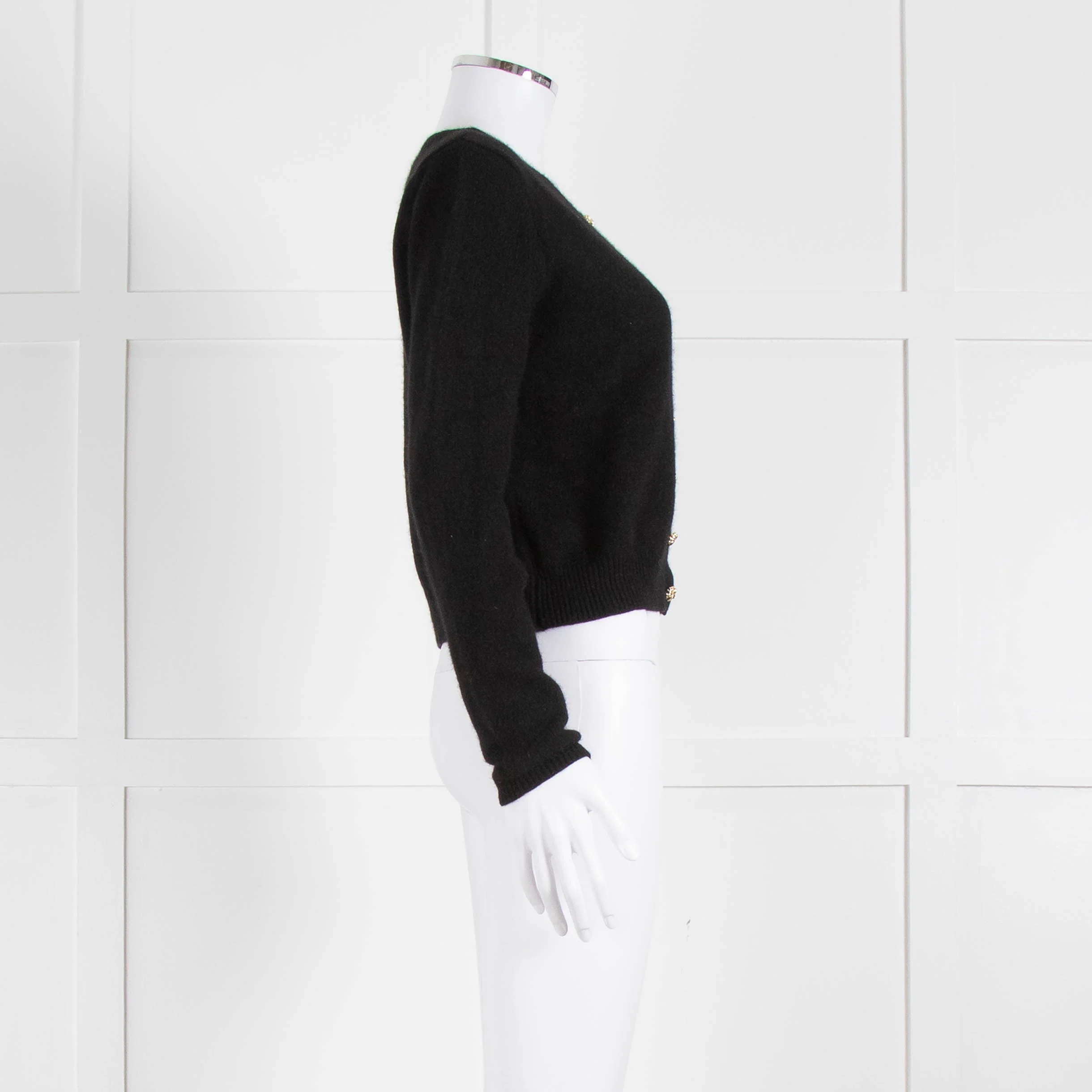 Reformation Black Cashmere Cardigan With Gold Buttons - Image 3