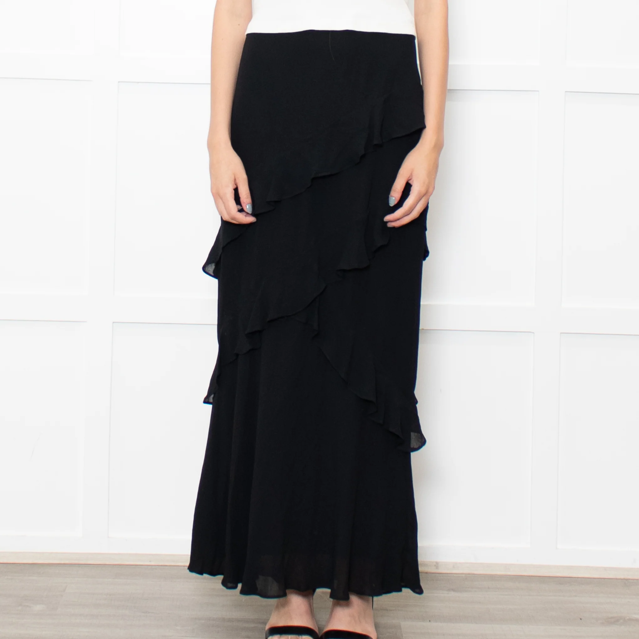 Reformation Black Frill Trim Maxi Skirt - Image 2