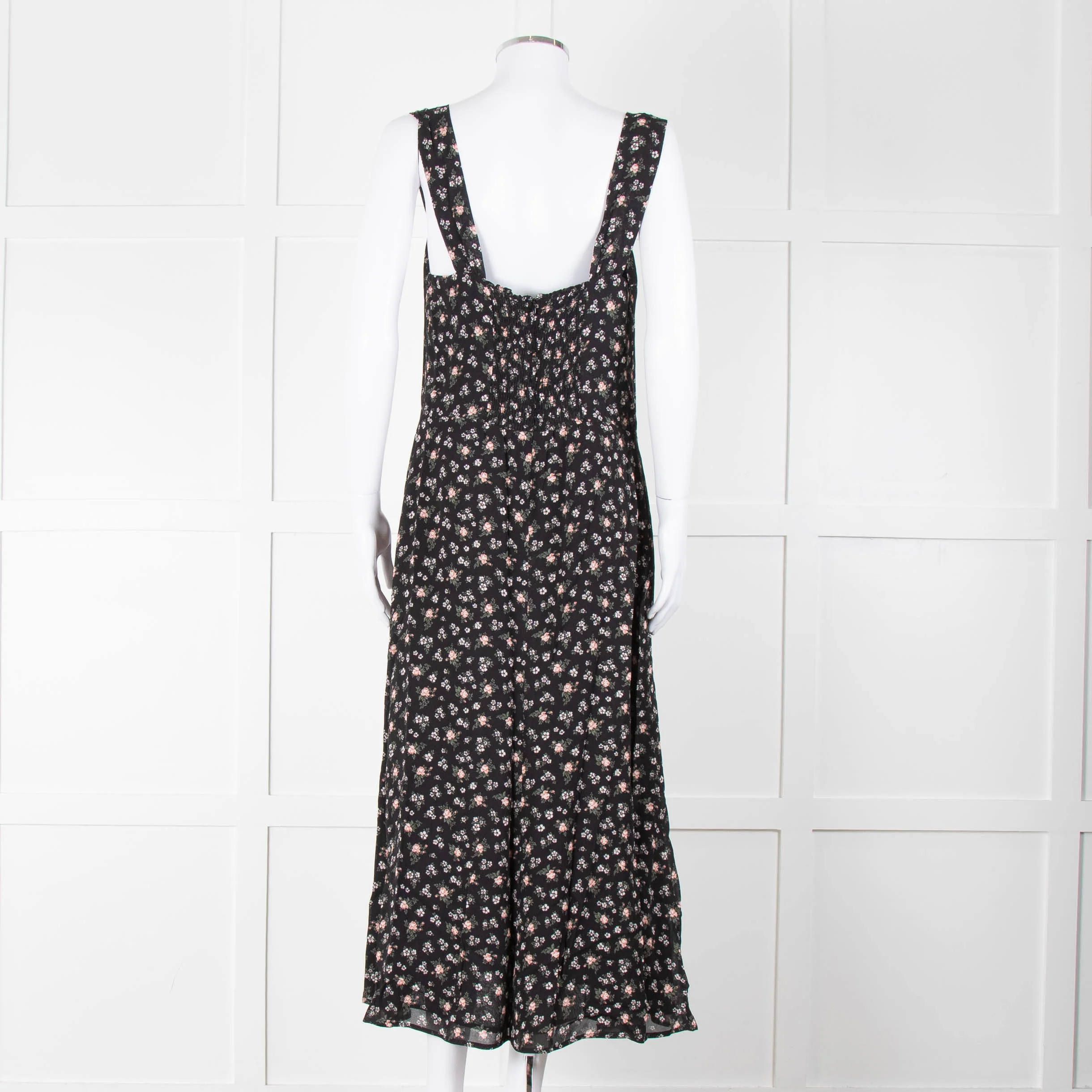 Reformation Black Pale Pink Rose Print Strappy Maxi Dress - Image 4