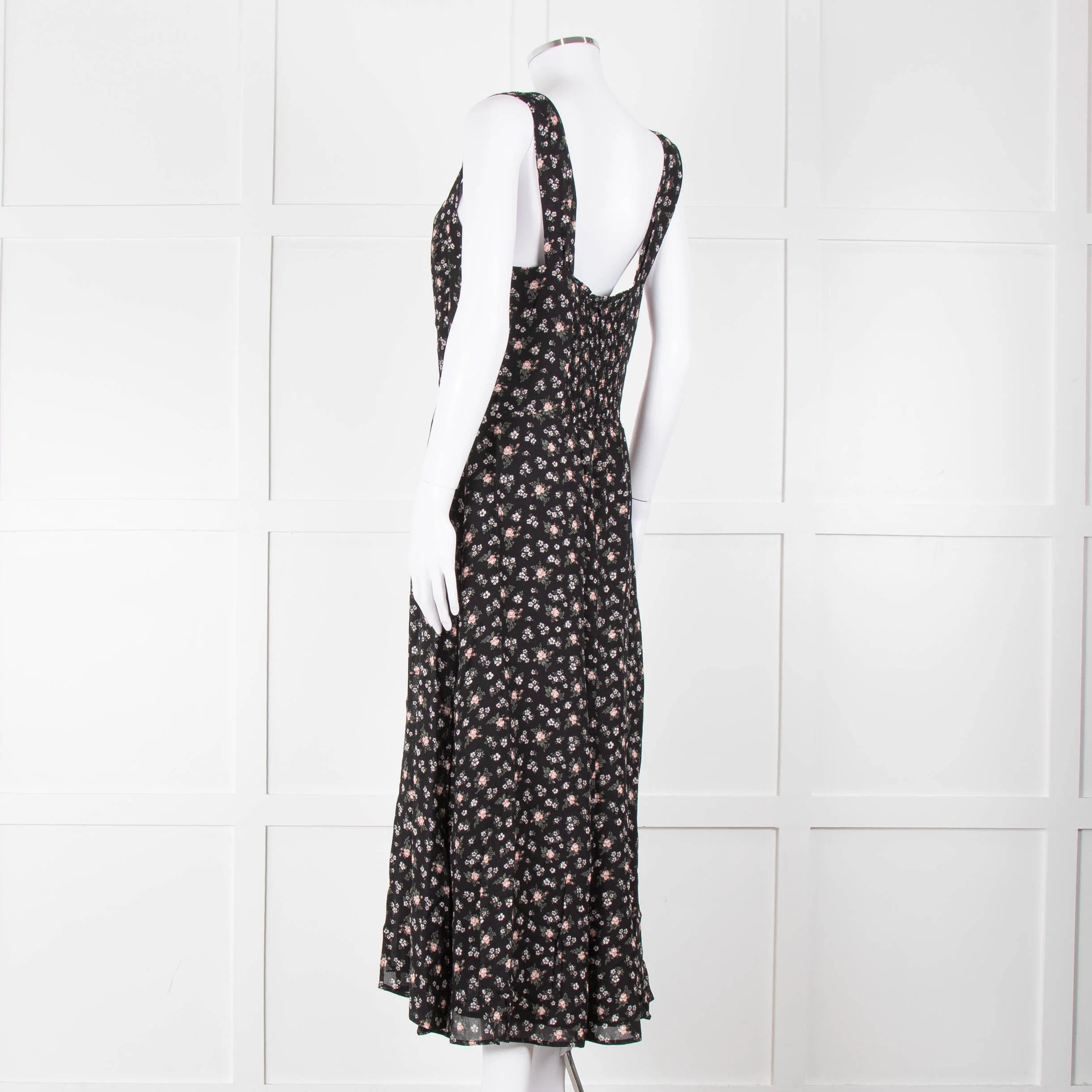 Reformation Black Pale Pink Rose Print Strappy Maxi Dress - Image 5