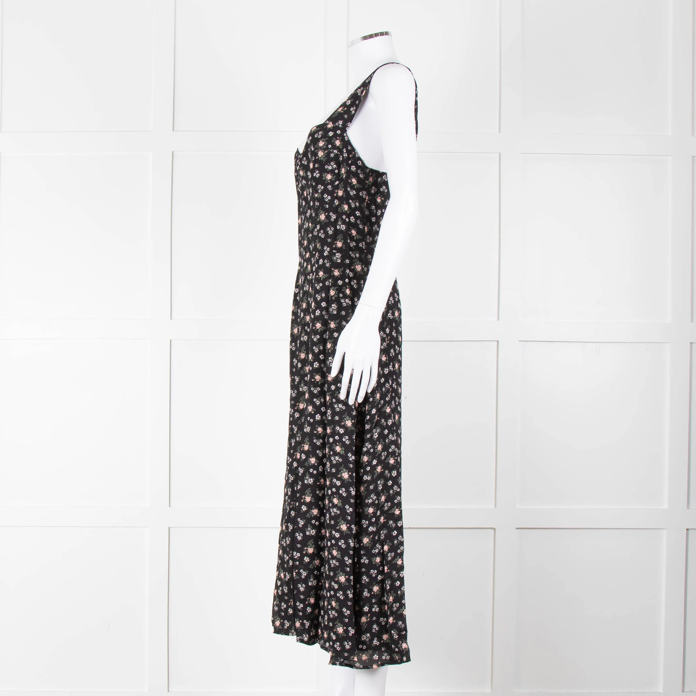 Reformation Black Pale Pink Rose Print Strappy Maxi Dress - Image 6