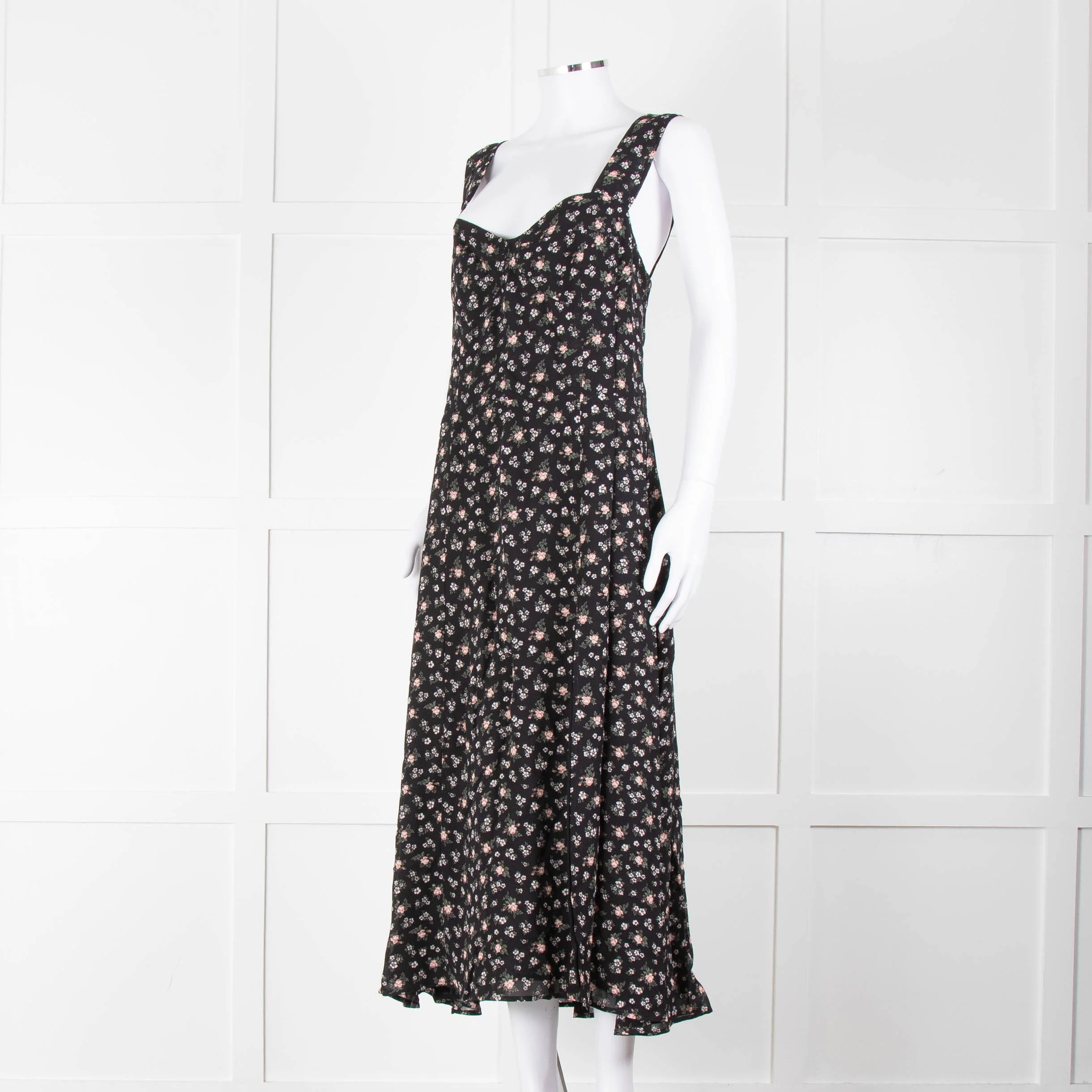 Reformation Black Pale Pink Rose Print Strappy Maxi Dress - Image 7