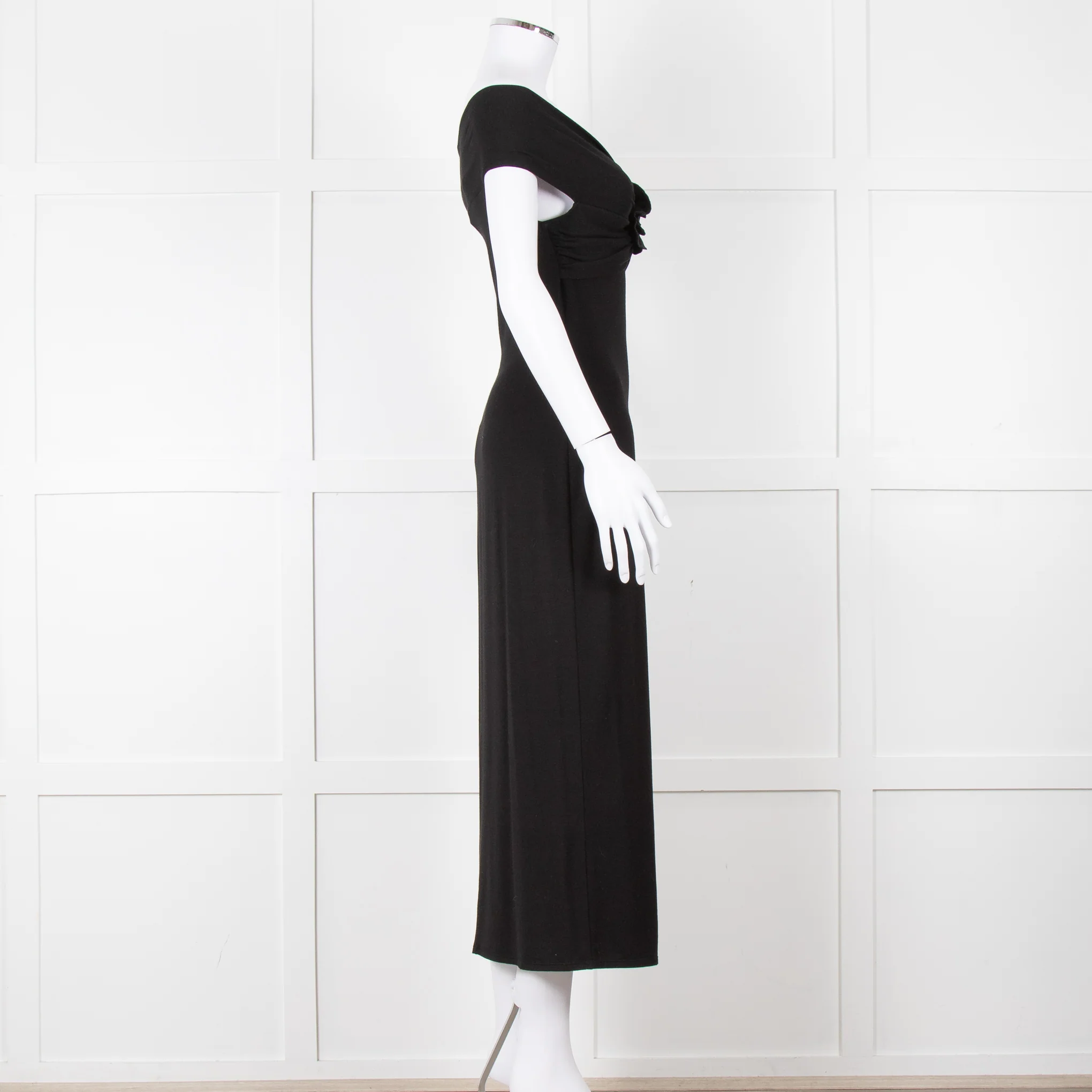 Reformation Black Sleeveless Dress With Front Flower Detail - Image 3