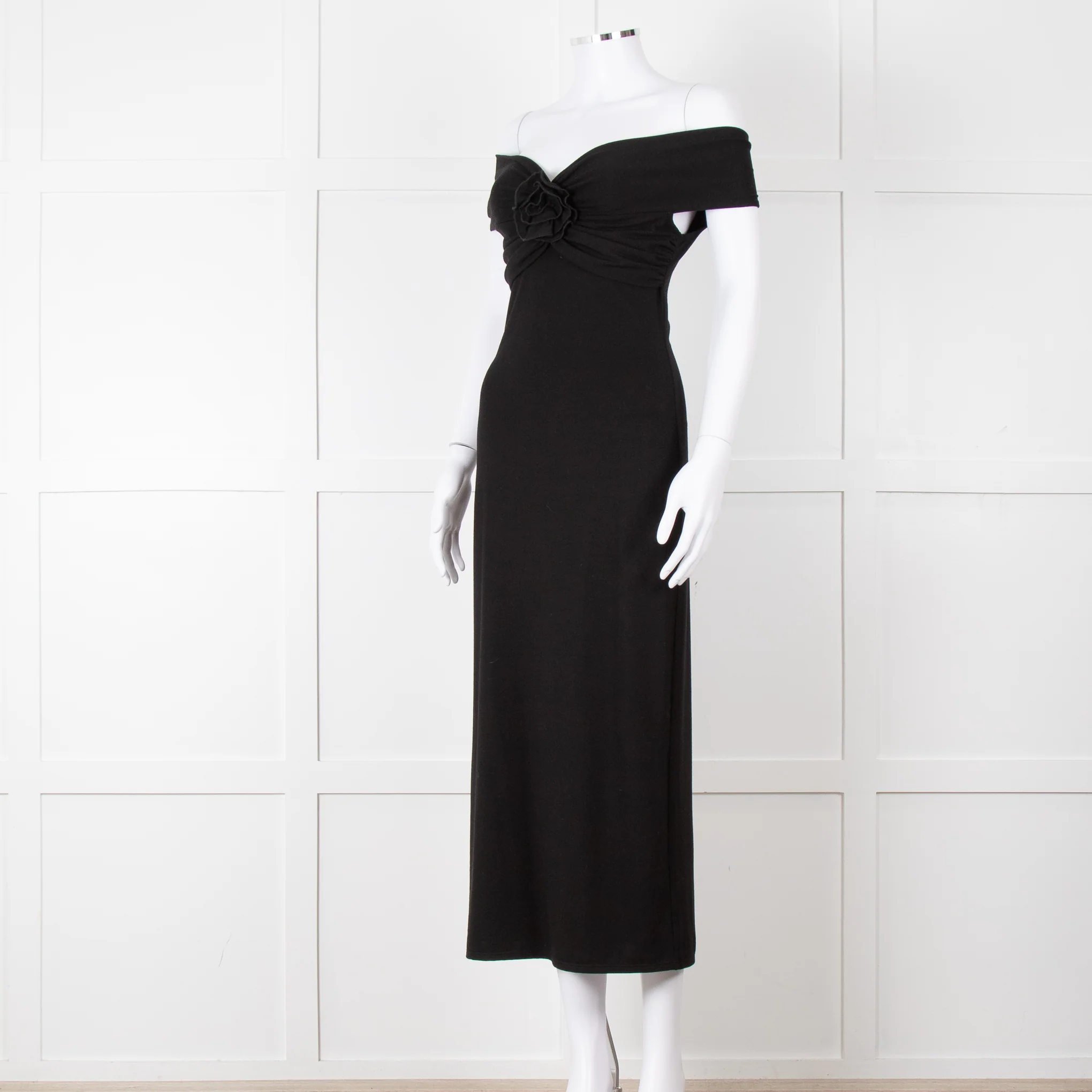 Reformation Black Sleeveless Dress With Front Flower Detail - Image 8
