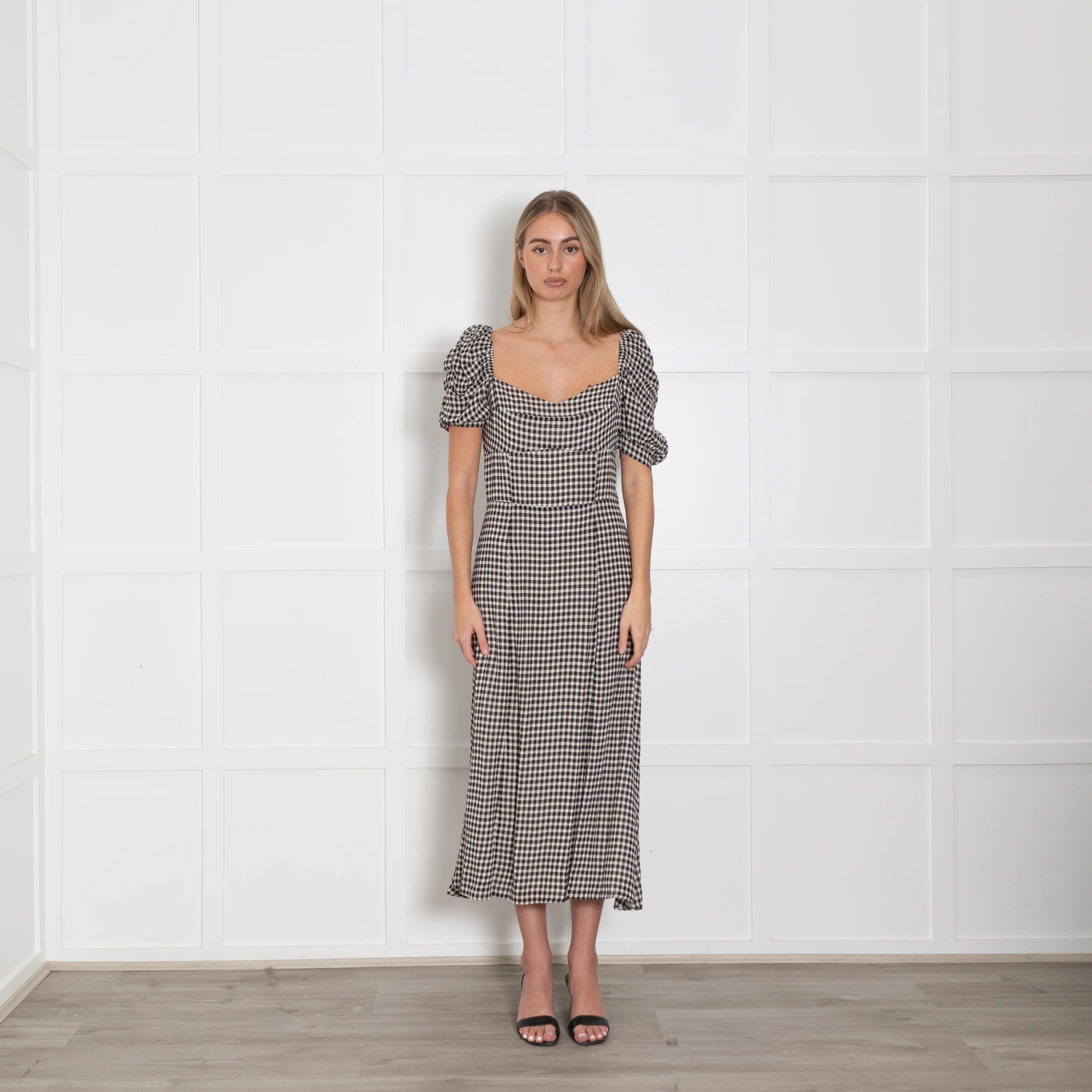 Reformation Black White Gingham Short Sleeve Long Dress
