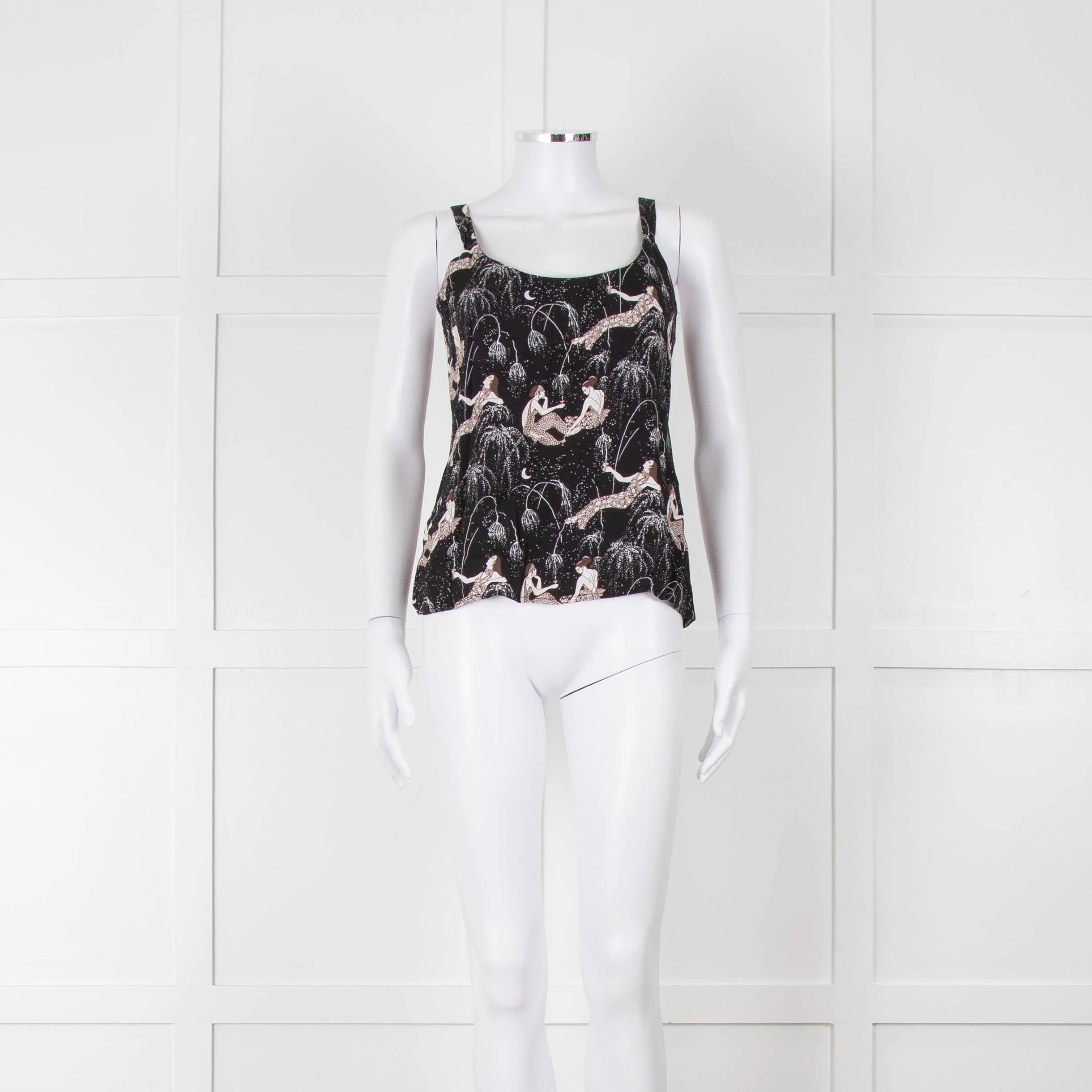 Reformation Black & White Strappy Top With Ladies Print