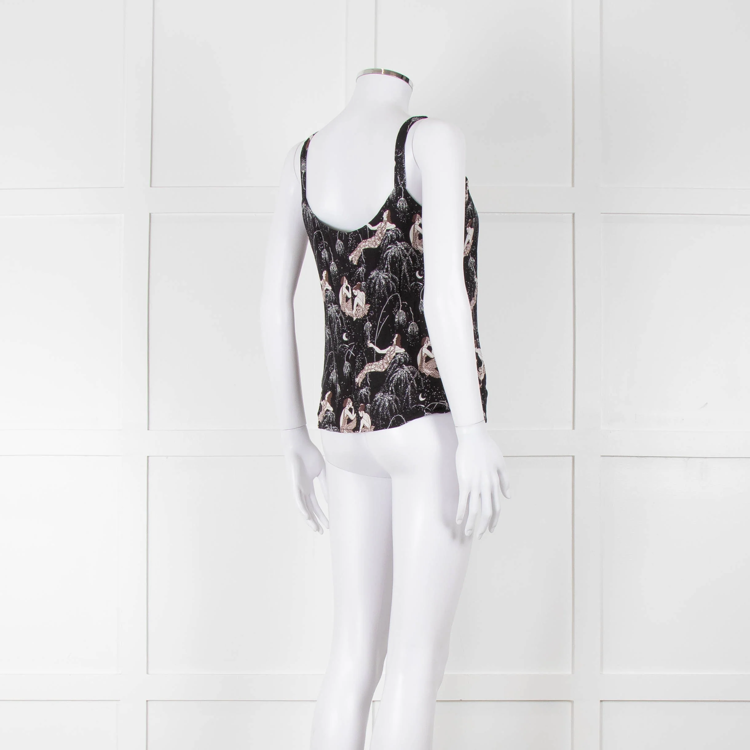 Reformation Black & White Strappy Top With Ladies Print - Image 4