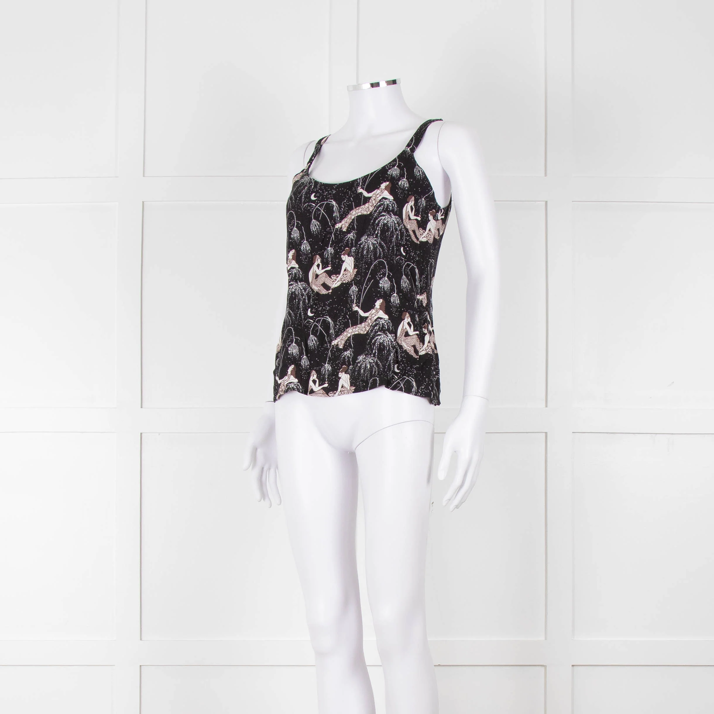 Reformation Black & White Strappy Top With Ladies Print - Image 8