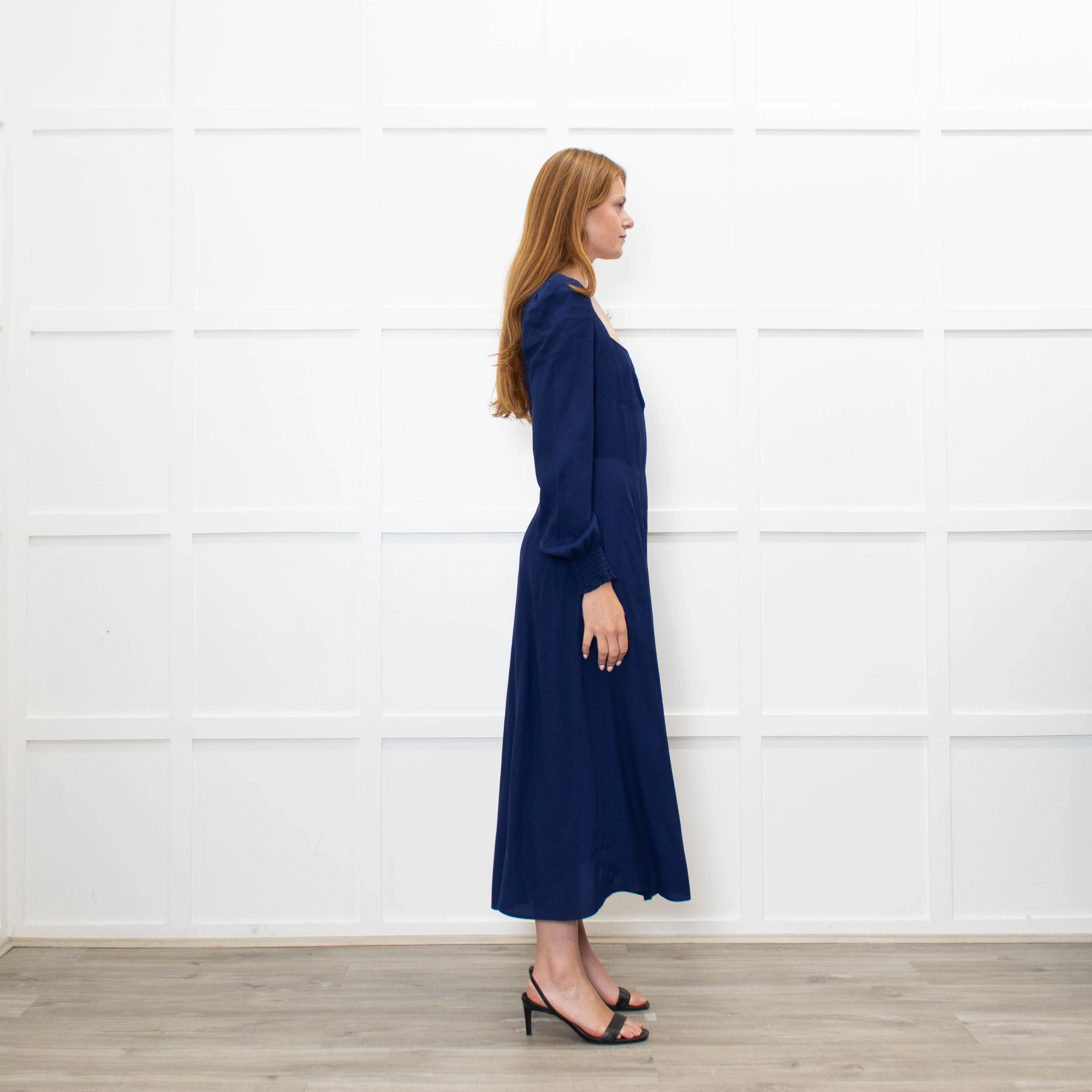 Reformation Blue Maxi Dress With Gathered Long Sleeves - Image 6