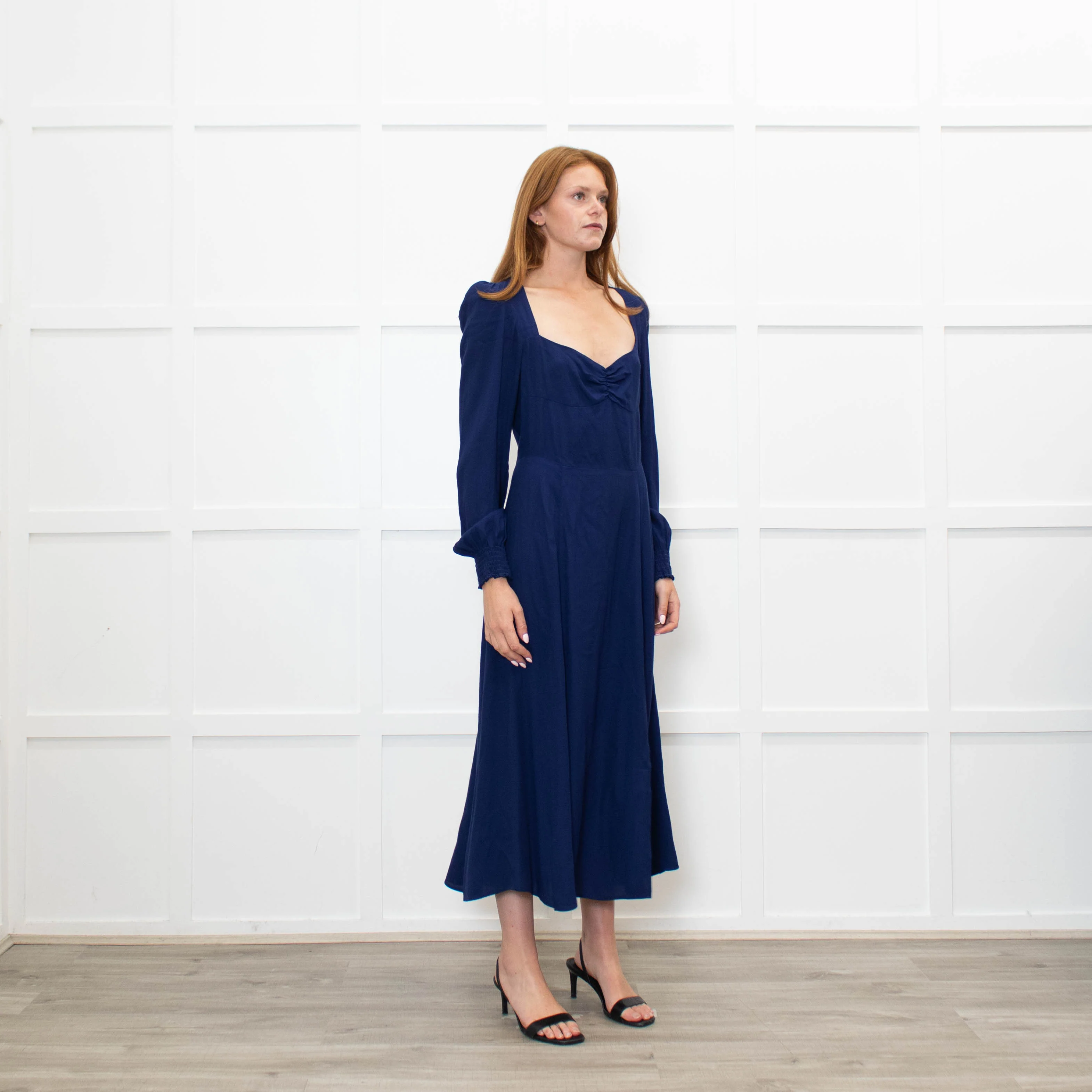 Reformation Blue Maxi Dress With Gathered Long Sleeves - Image 7