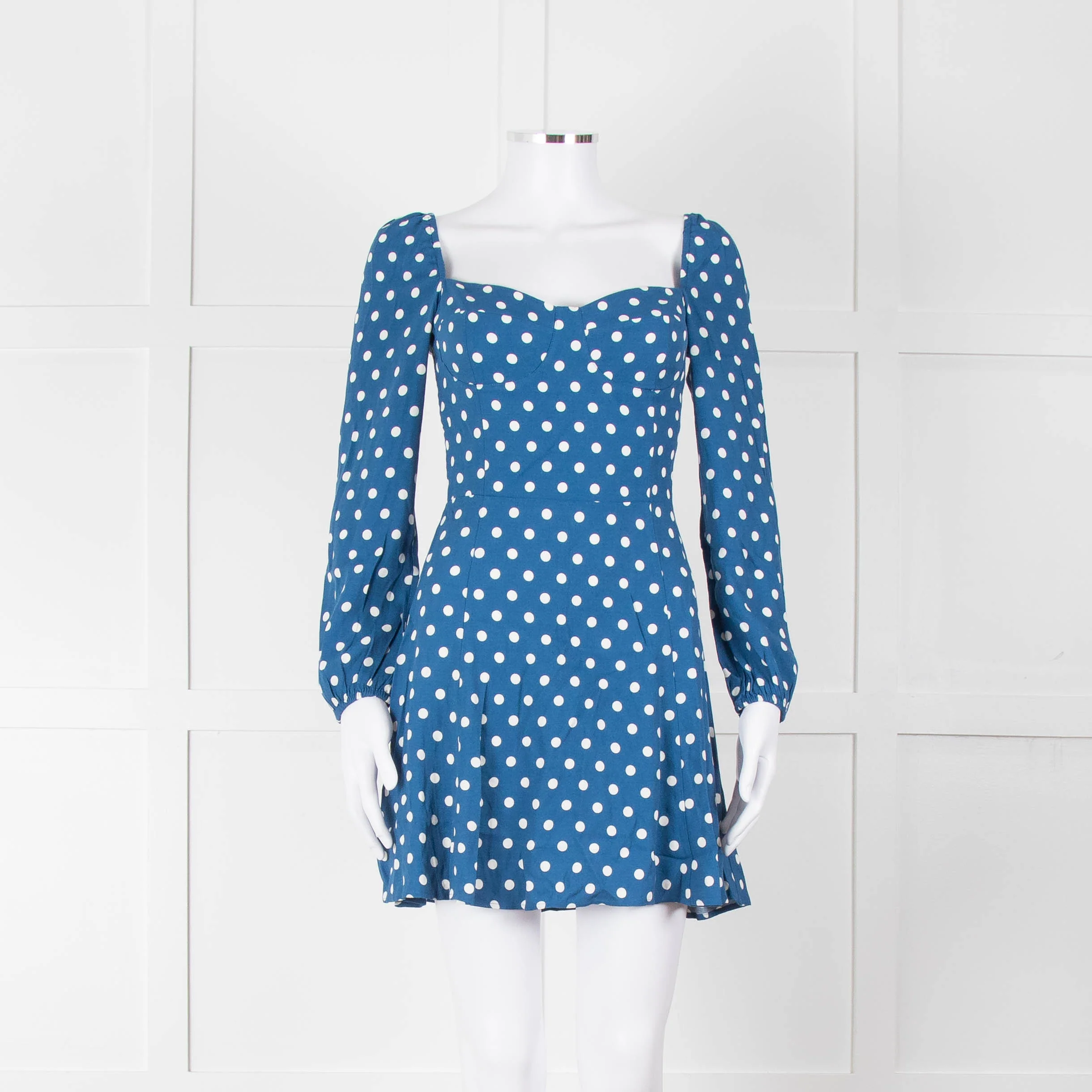 Reformation Blue Polka Dot Skater Style Mini Dress