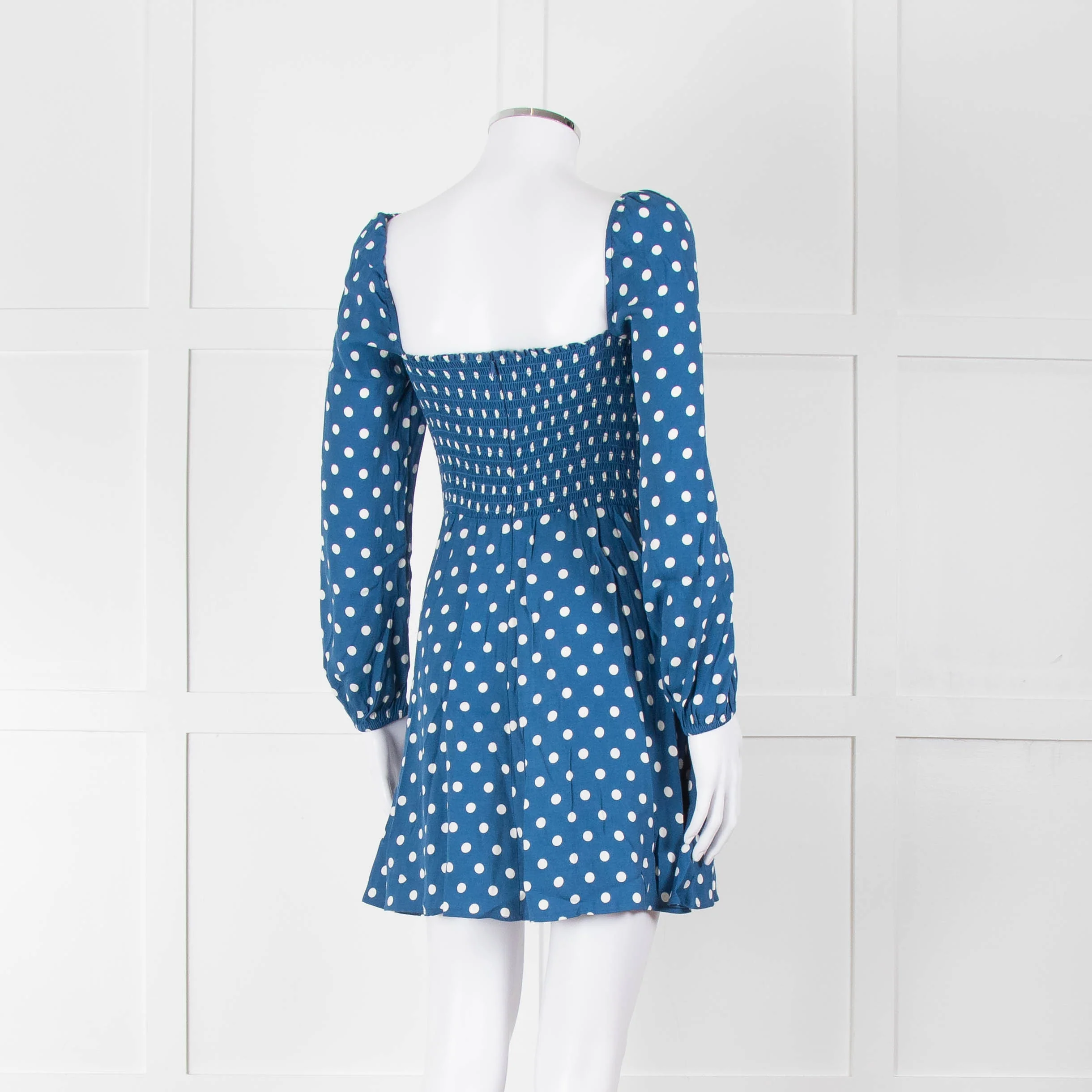 Reformation Blue Polka Dot Skater Style Mini Dress - Image 4