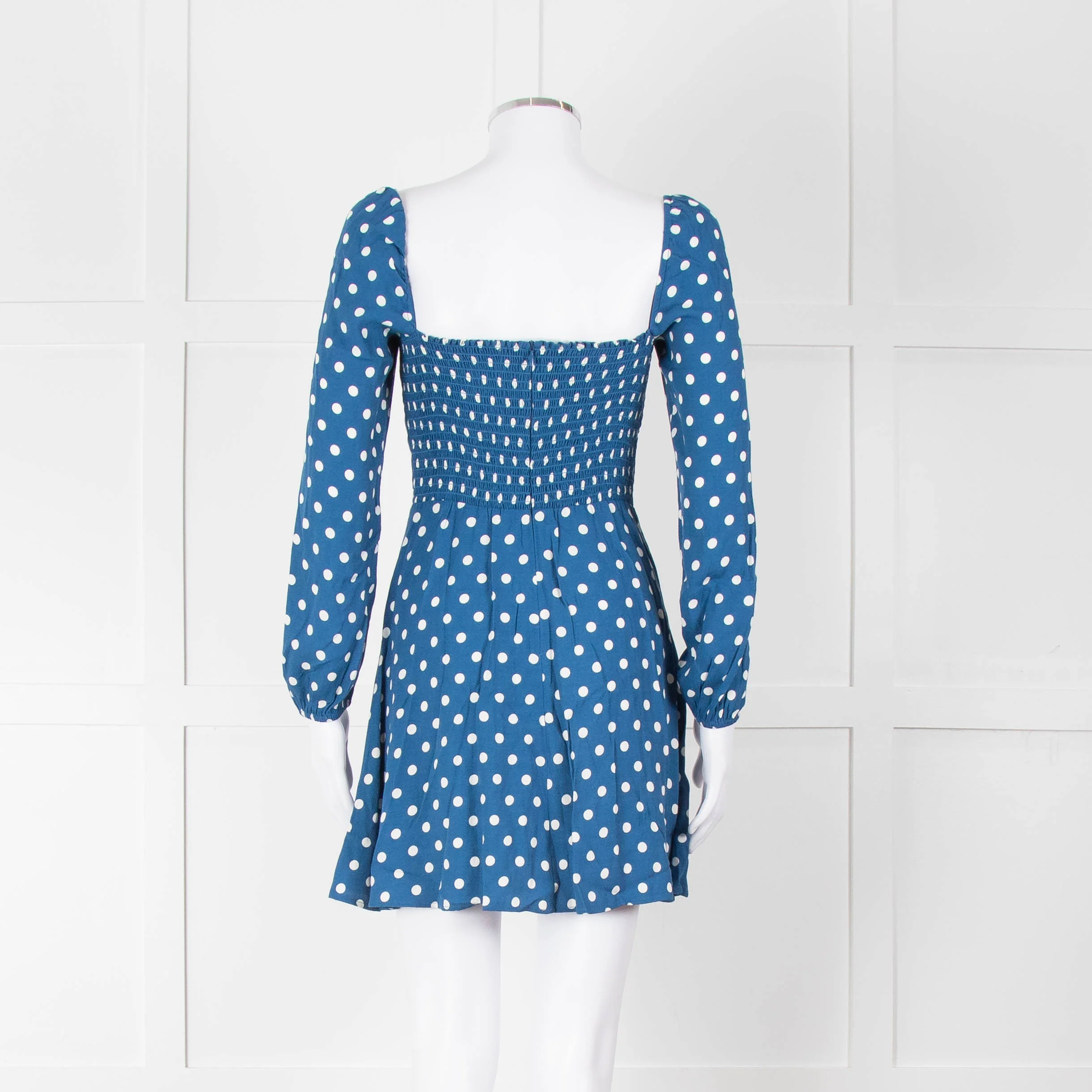 Reformation Blue Polka Dot Skater Style Mini Dress - Image 5