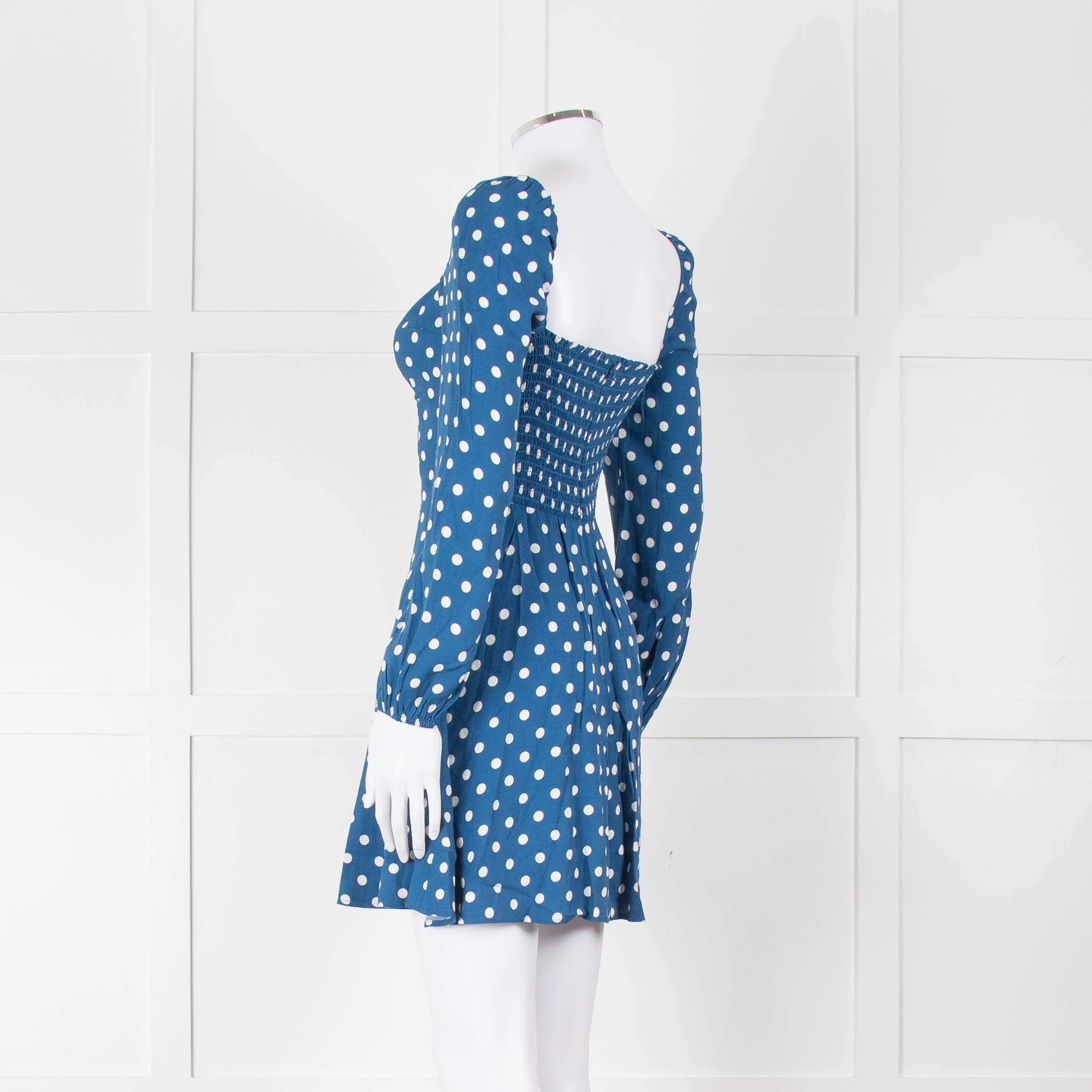 Reformation Blue Polka Dot Skater Style Mini Dress - Image 6