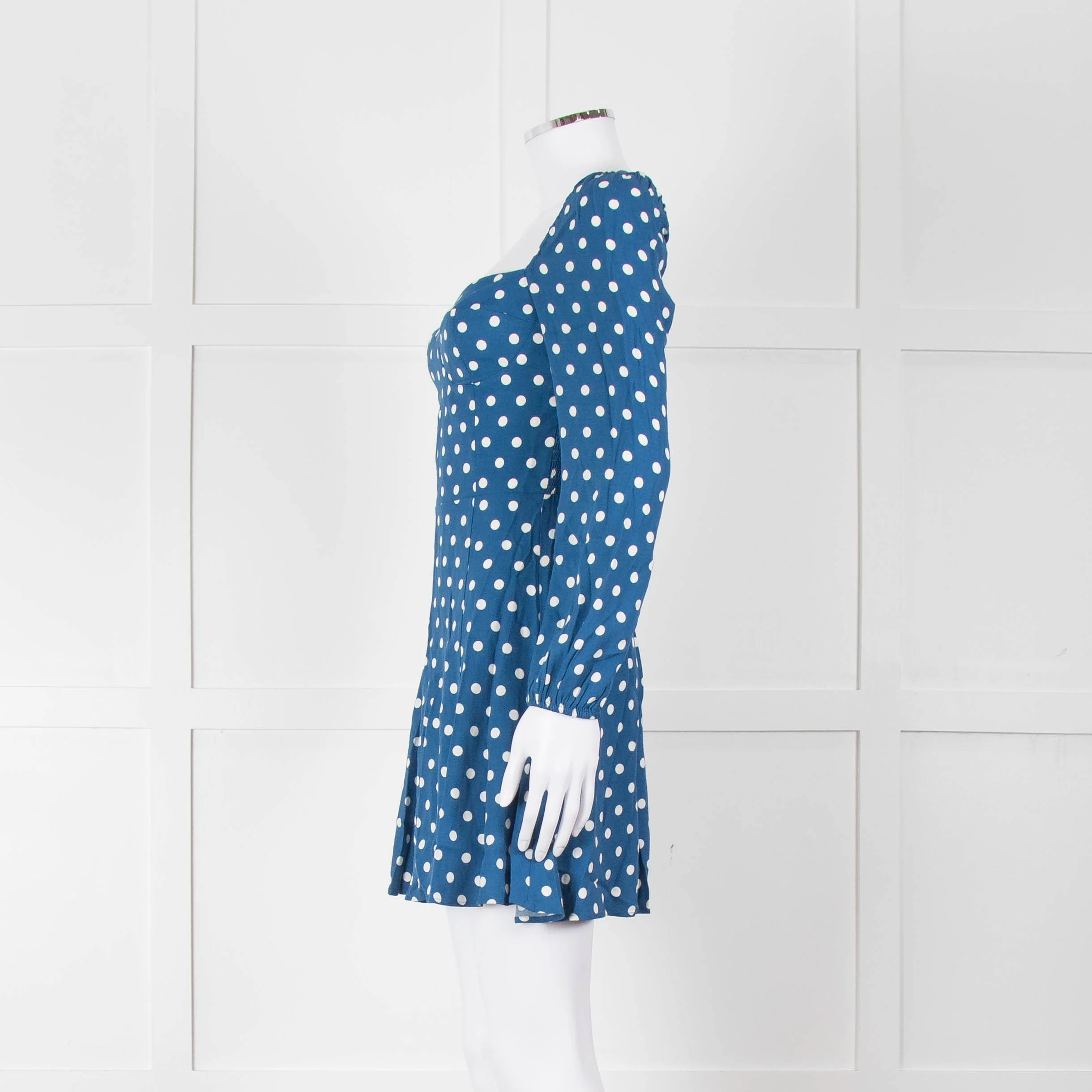 Reformation Blue Polka Dot Skater Style Mini Dress - Image 7