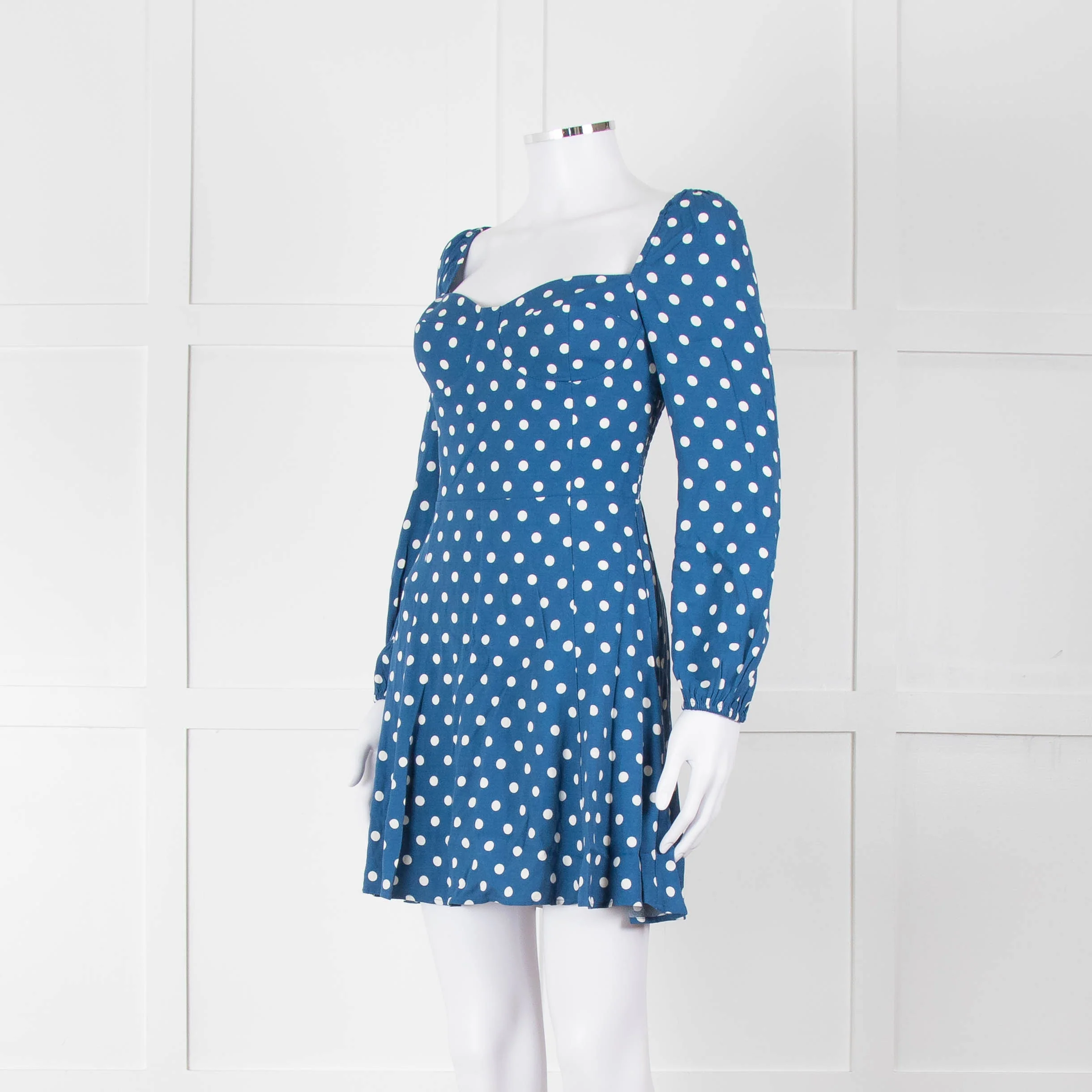 Reformation Blue Polka Dot Skater Style Mini Dress - Image 8