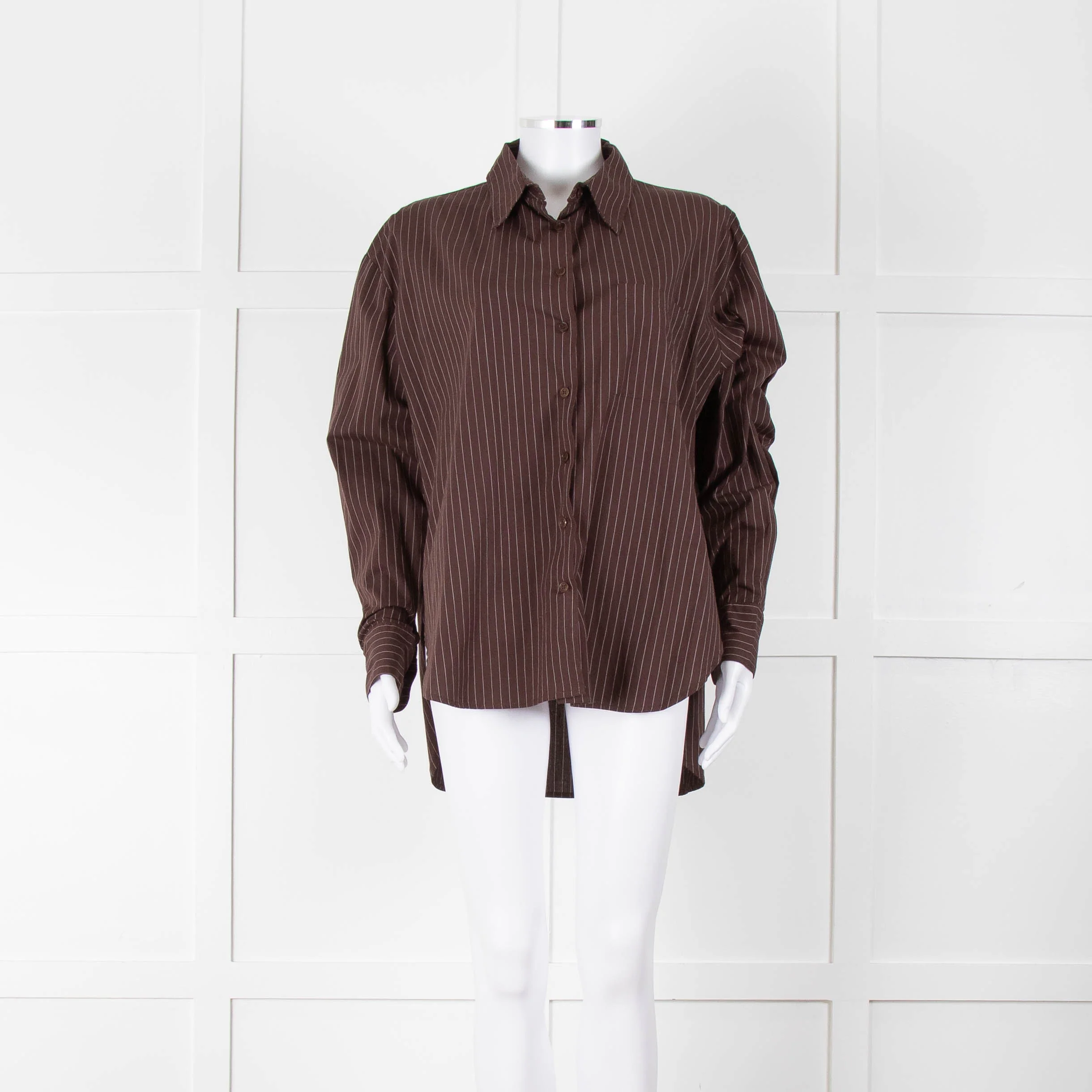 Reformation Brown Pinstripe Cotton Shirt