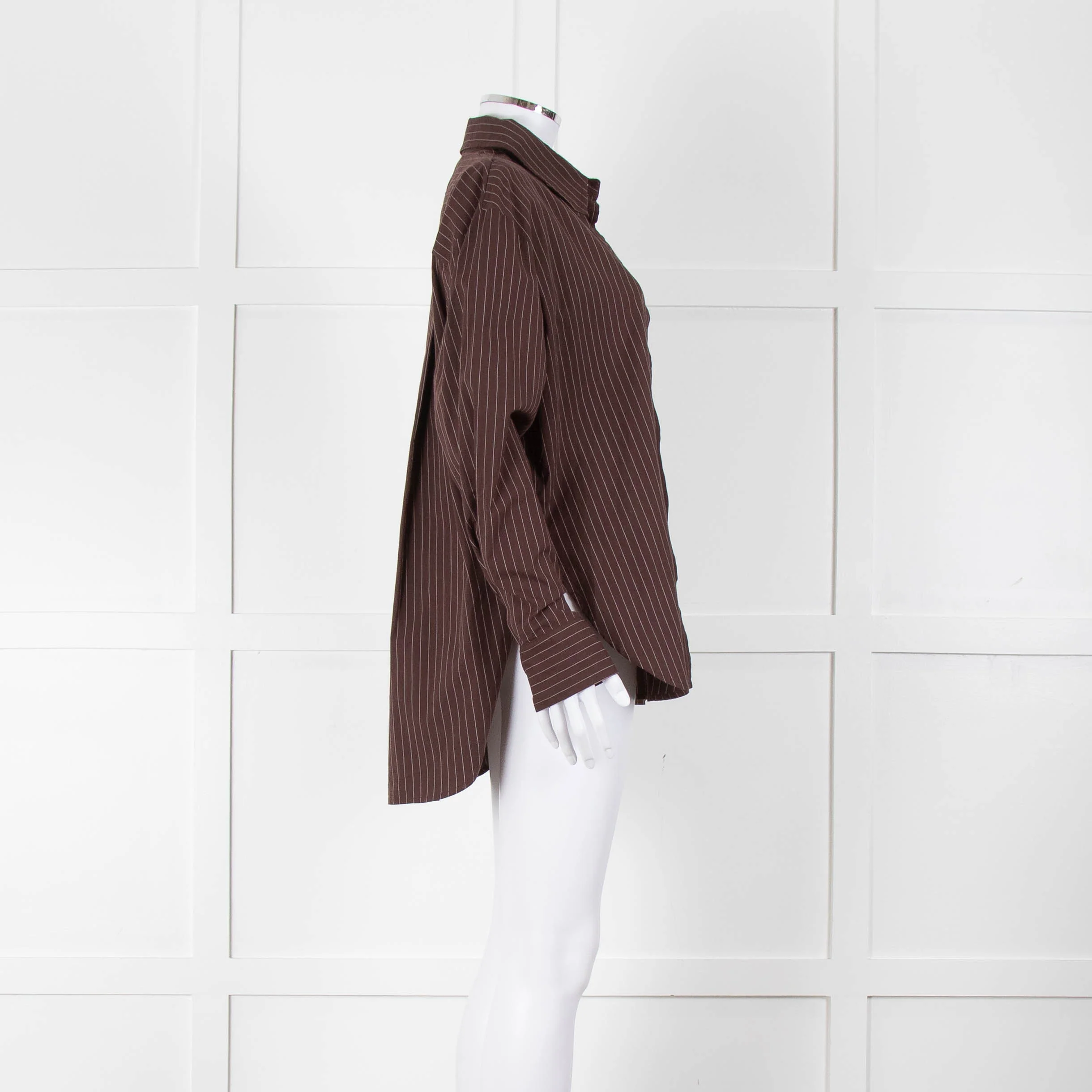 Reformation Brown Pinstripe Cotton Shirt - Image 3