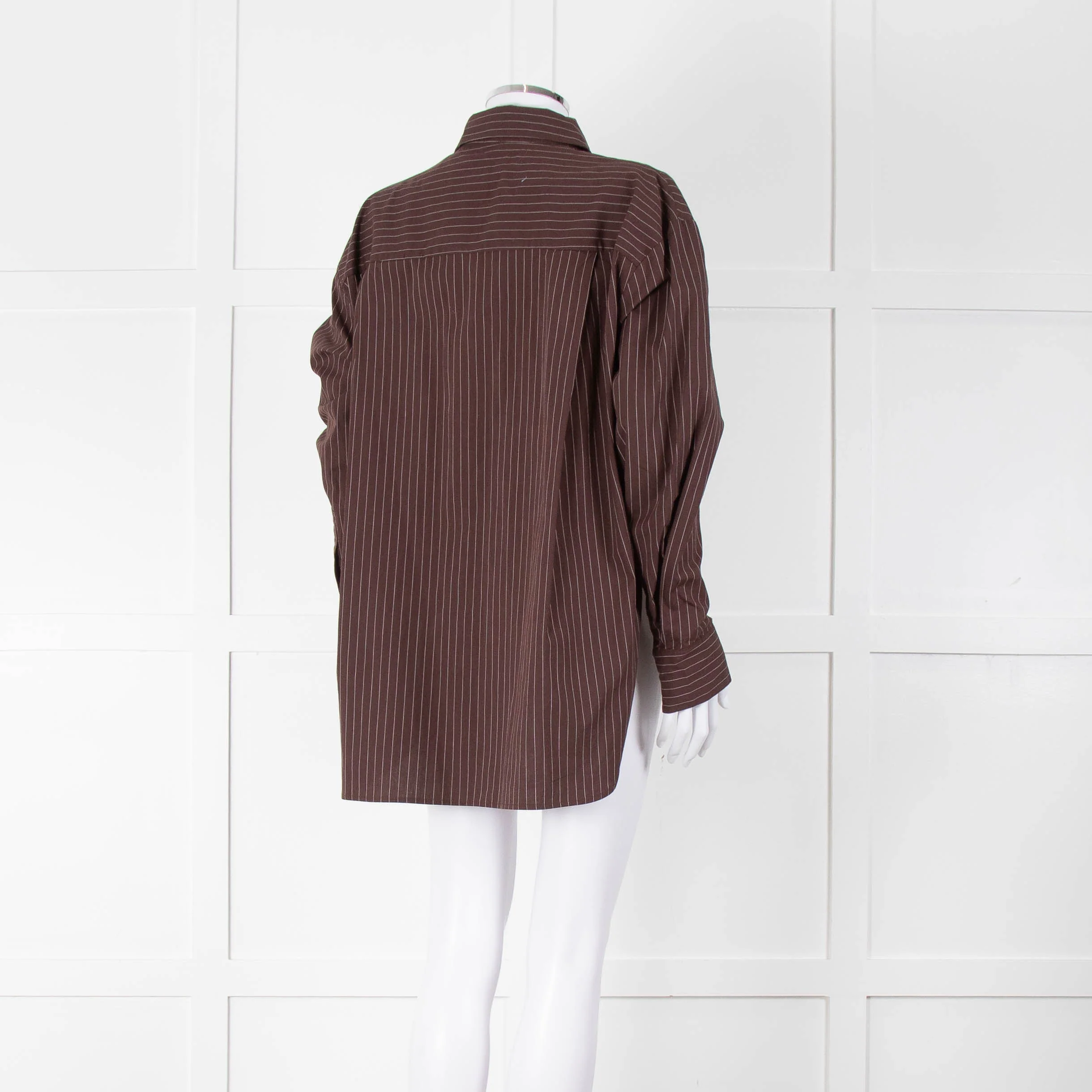 Reformation Brown Pinstripe Cotton Shirt - Image 4