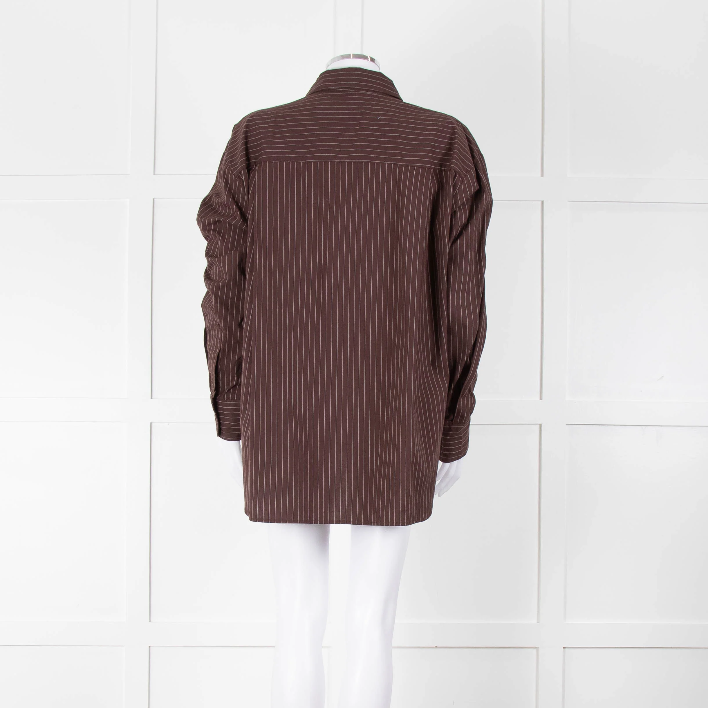 Reformation Brown Pinstripe Cotton Shirt - Image 5