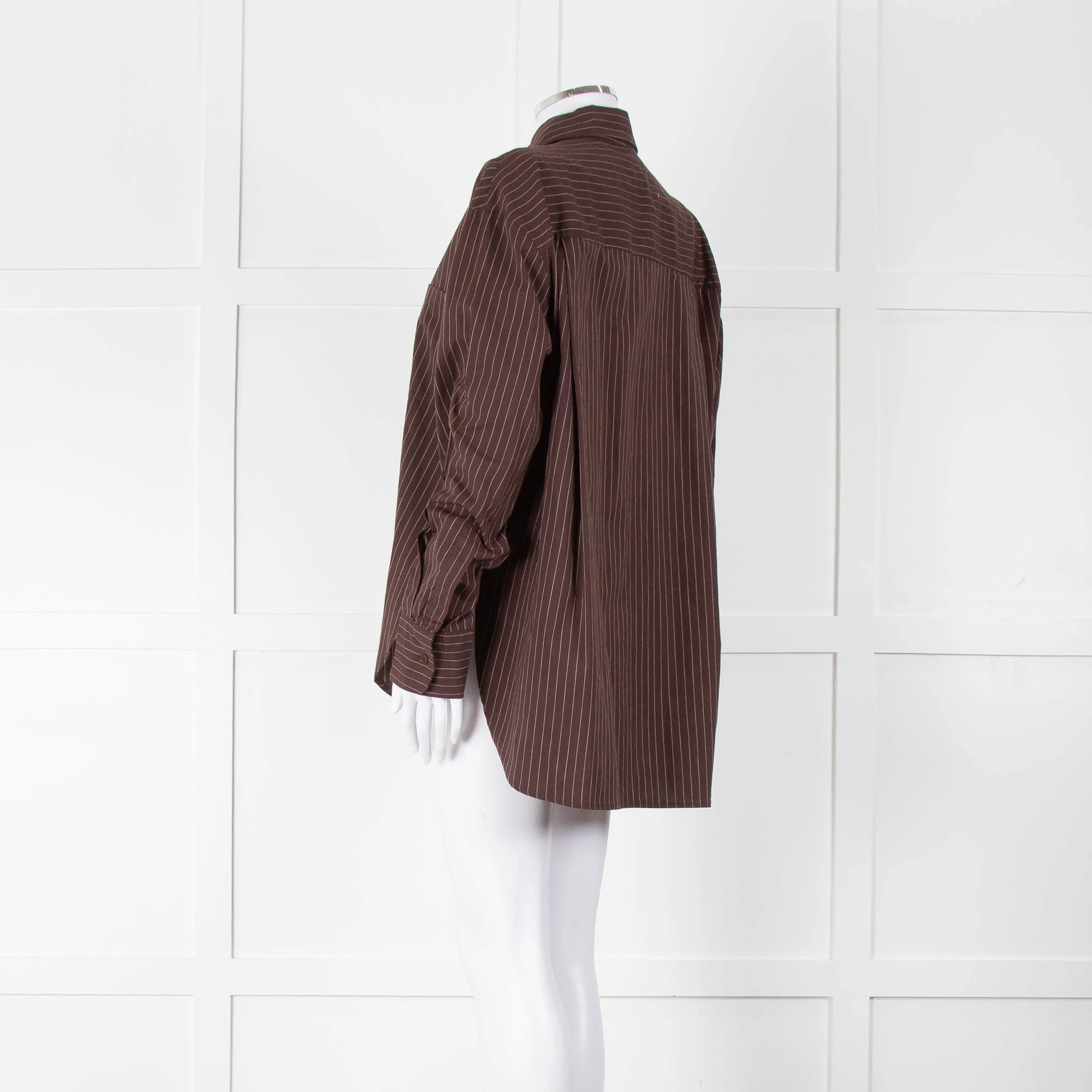 Reformation Brown Pinstripe Cotton Shirt - Image 6